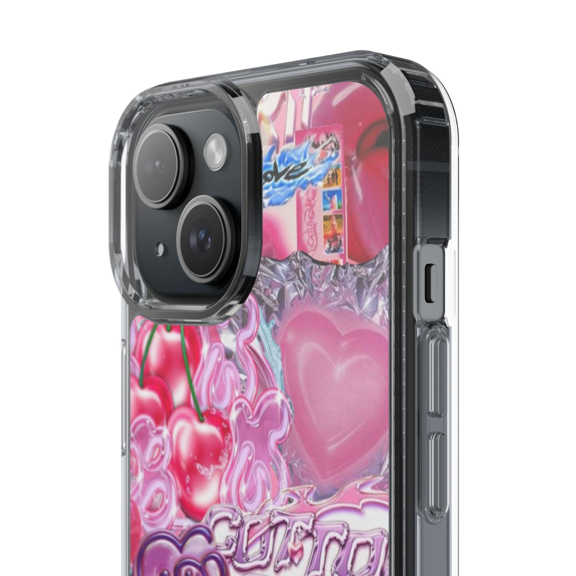 Juicy Candy Clear Phone Cases - Cute Cherry Heart Design for Sweet Lovers