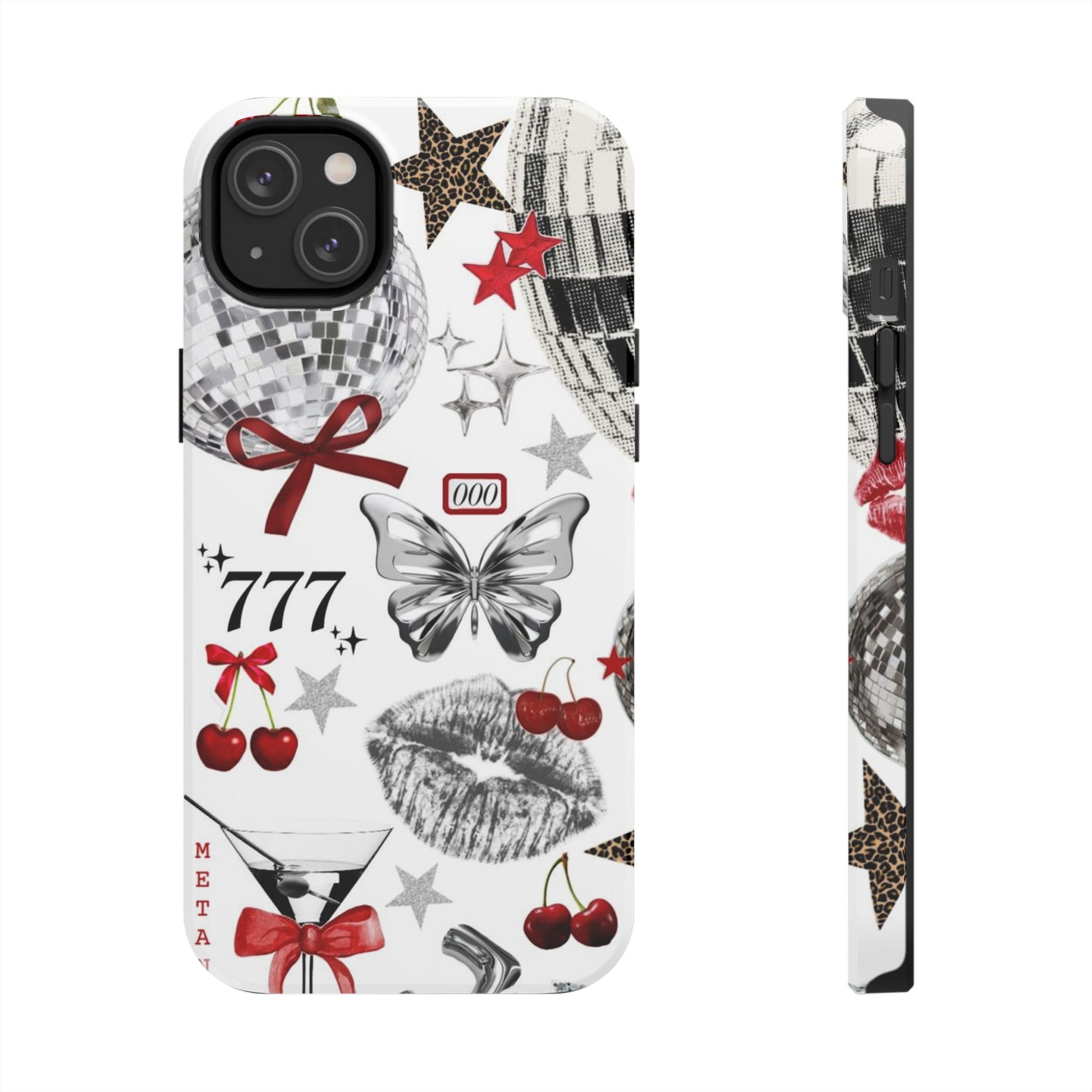 Glamorous Tough Phone Case with Disco Theme and Cherry Accents