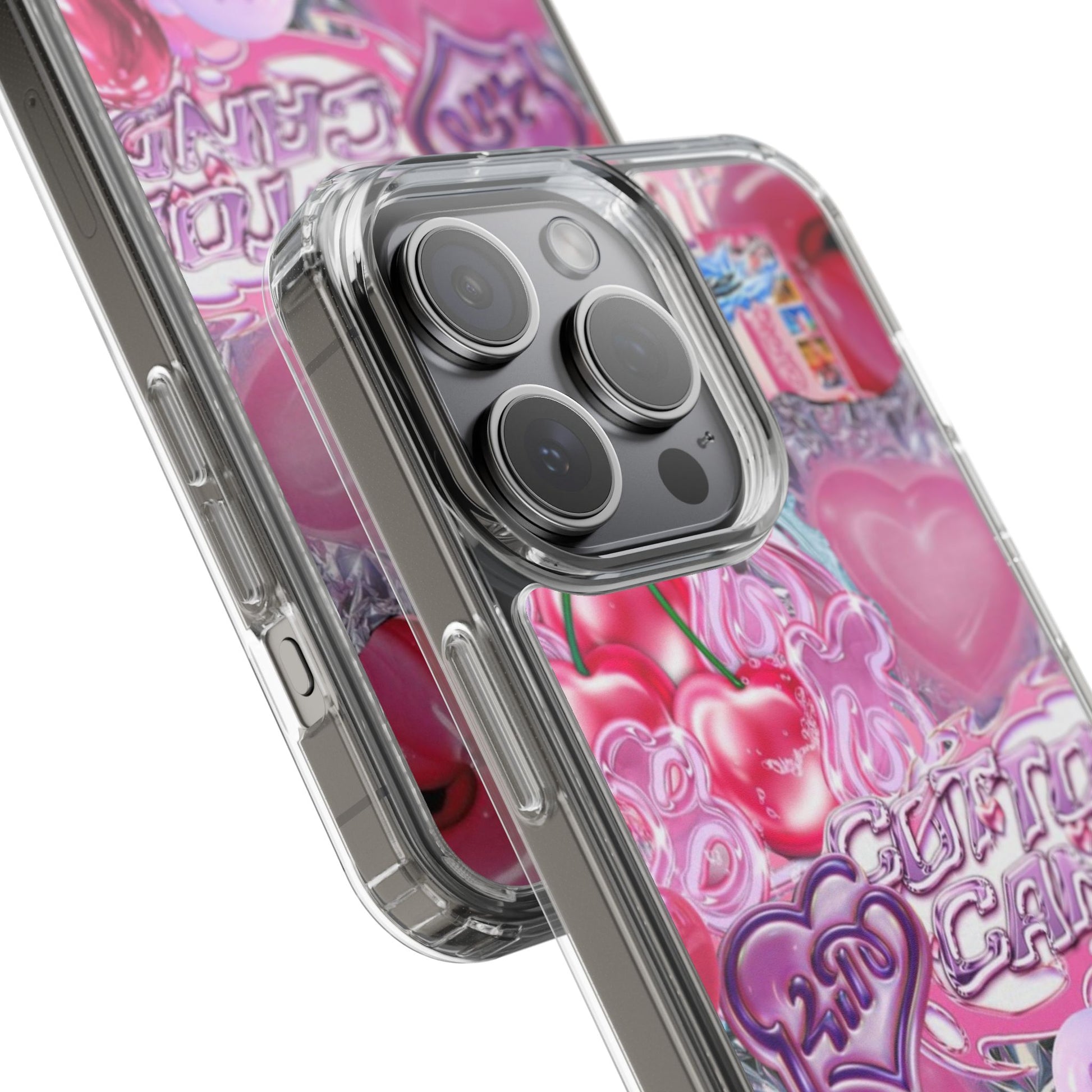 Juicy Candy Clear Phone Cases - Cute Cherry Heart Design for Sweet Lovers