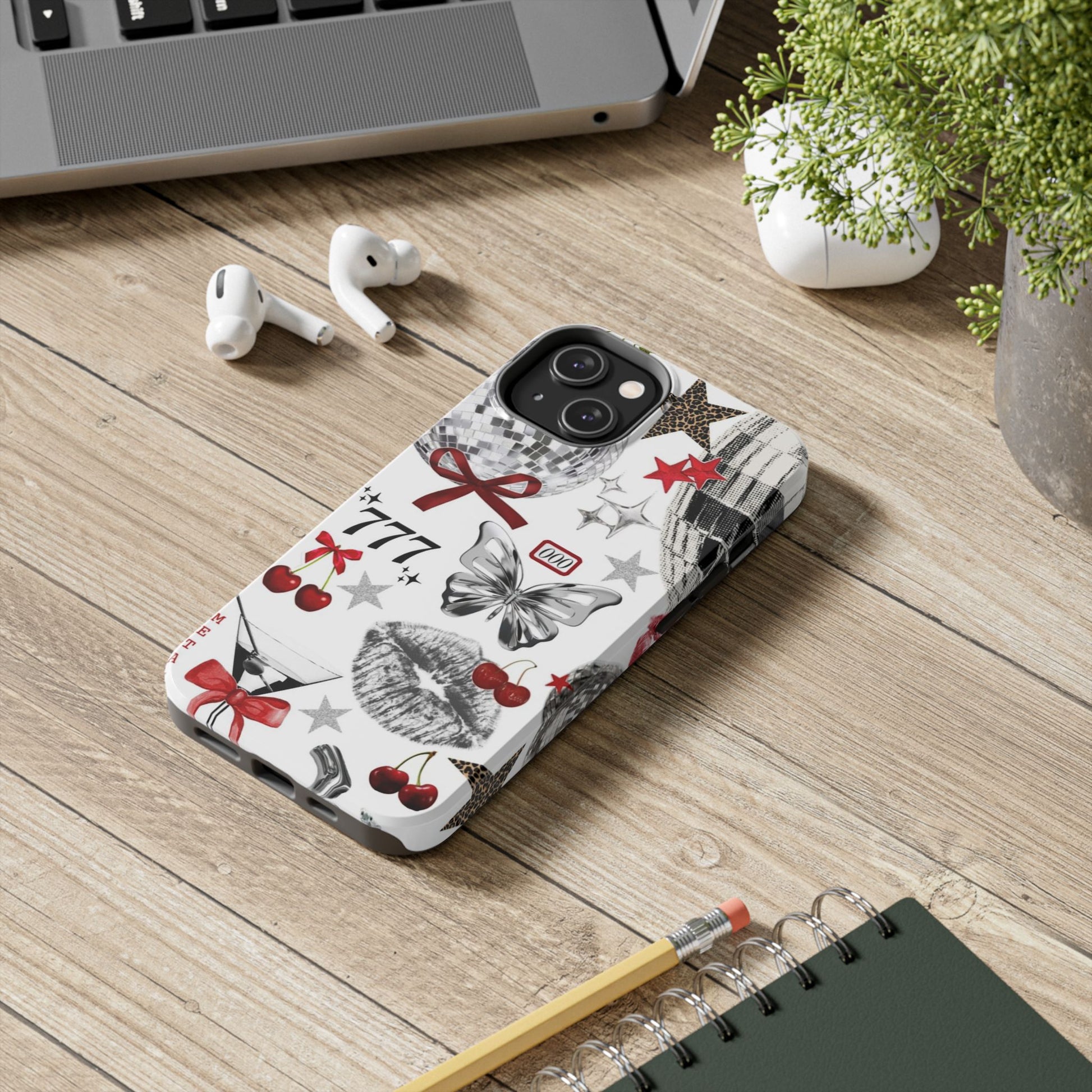 Glamorous Tough Phone Case with Disco Theme and Cherry Accents