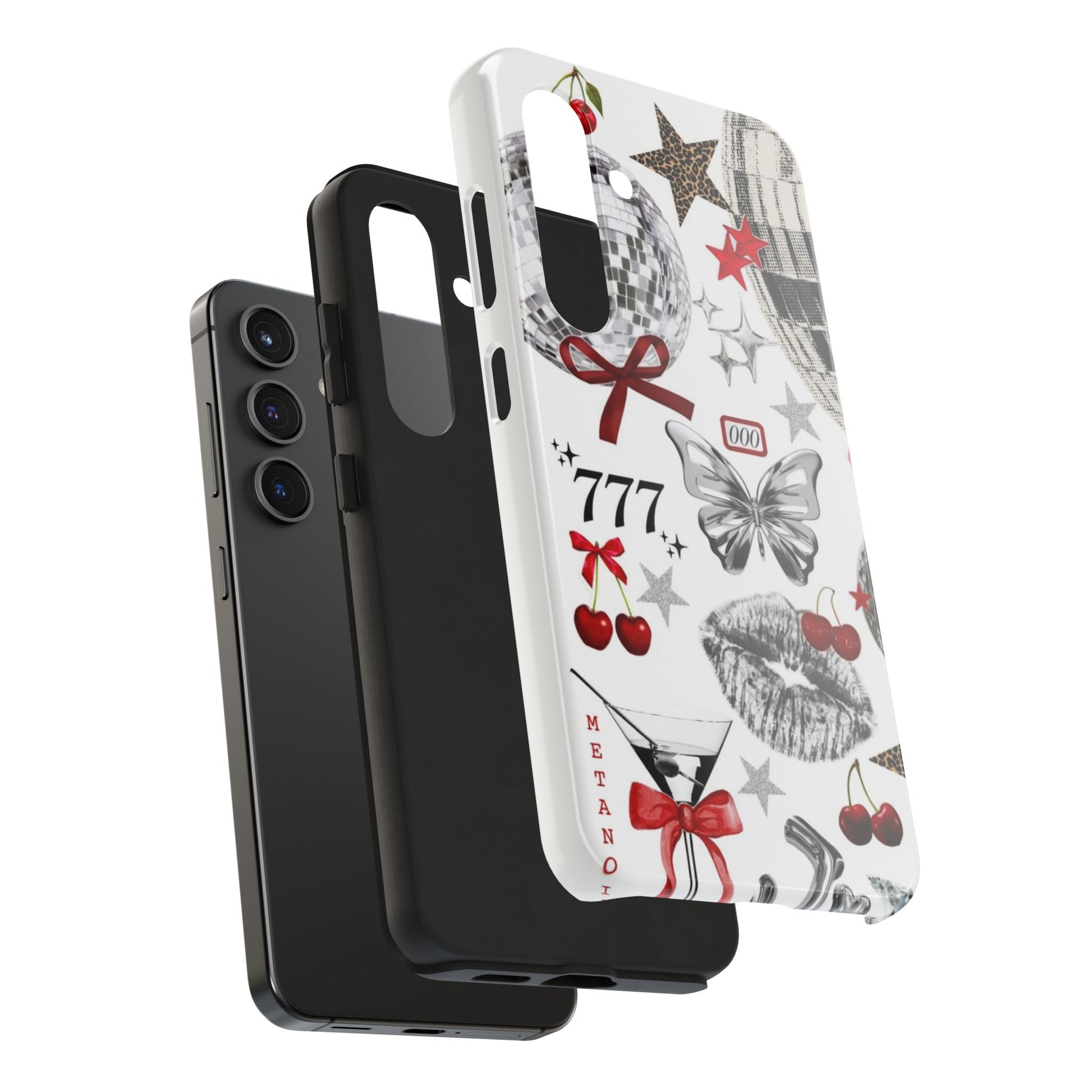 Glamorous Tough Phone Case with Disco Theme and Cherry Accents