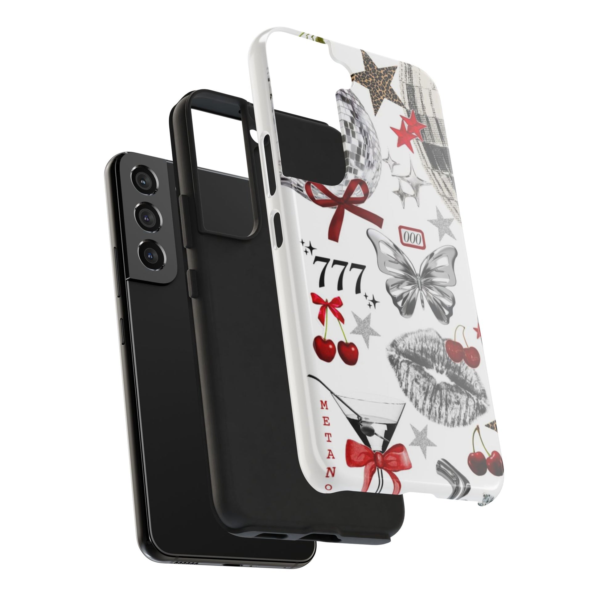 Glamorous Tough Phone Case with Disco Theme and Cherry Accents