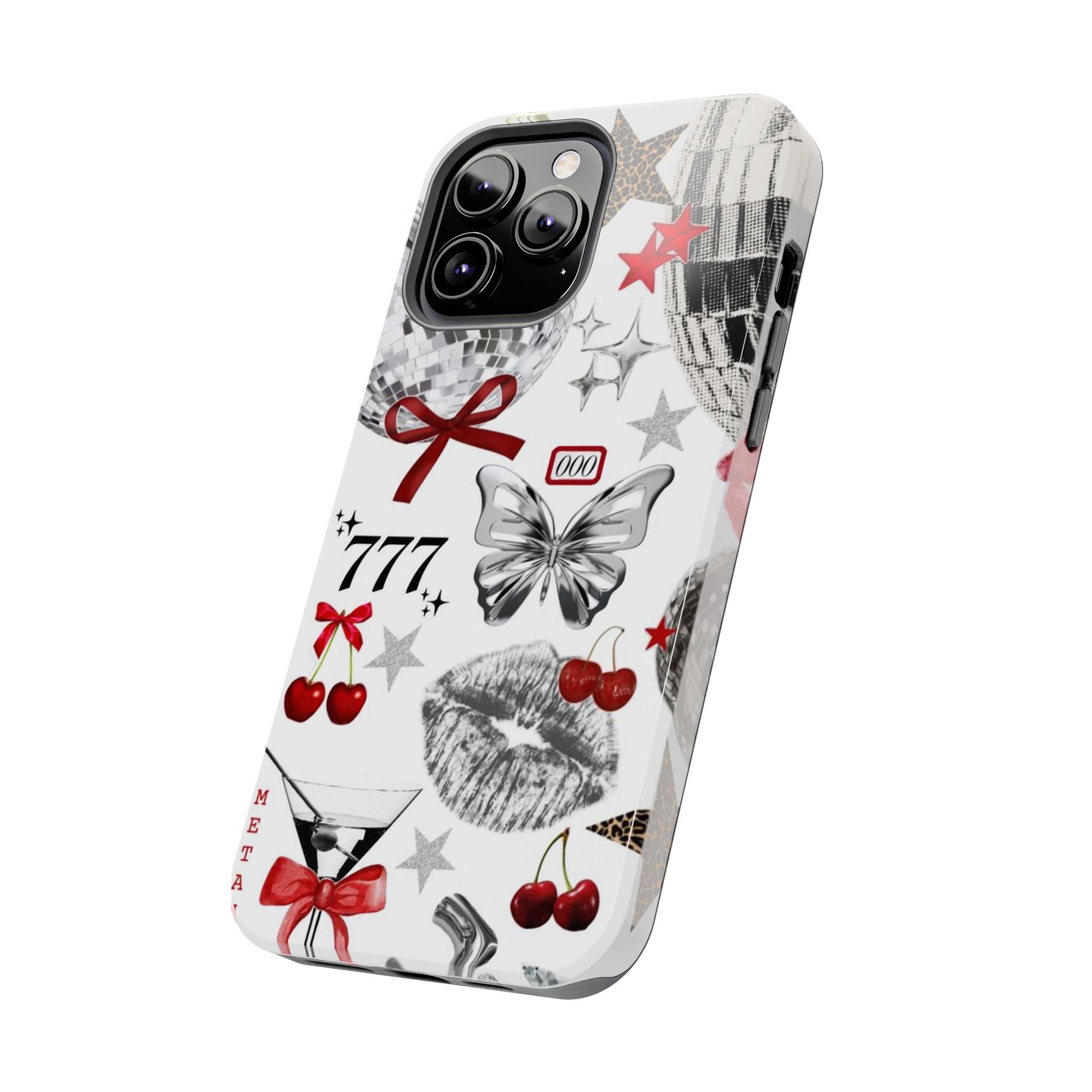 Glamorous Tough Phone Case with Disco Theme and Cherry Accents