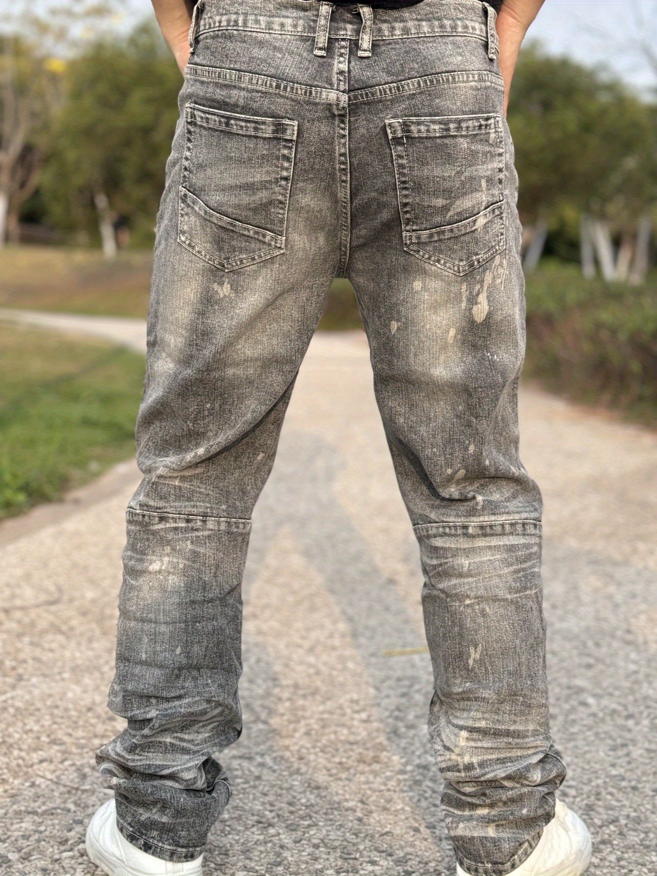 Men's Stretch Slim-Fit Ripped Jeans - Y2K Streetwear Style with 3D Embroidered Cat Beard Detail, Water-Washed Denim & Straight Leg Cut for All-Season Comfort, Casual Streetwear