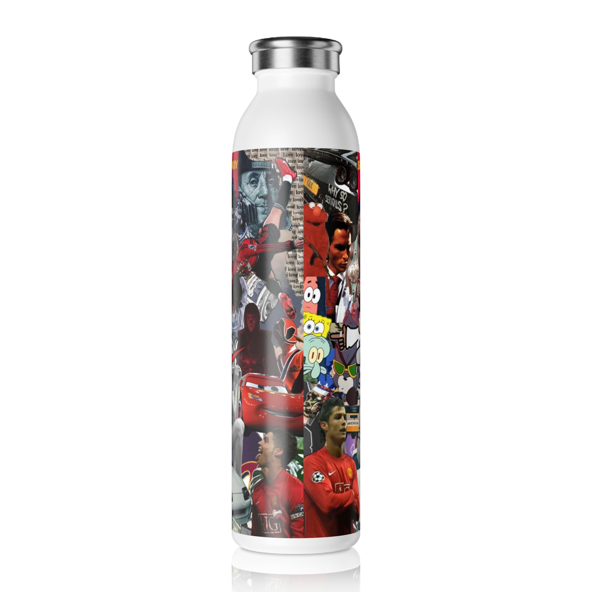 Slim Water Bottle - Retro Collage Design, Perfect for Active Lifestyles & Gifting