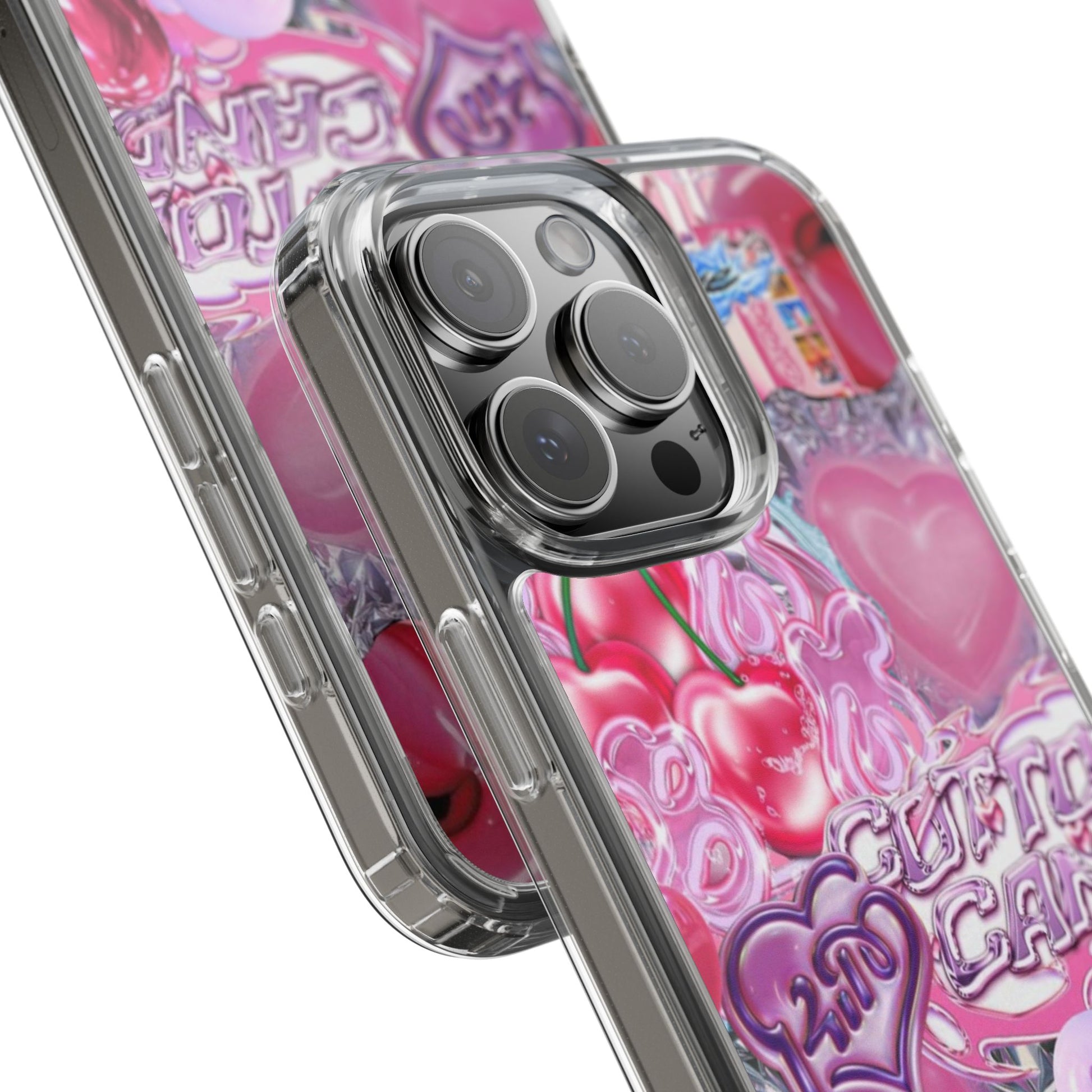 Juicy Candy Clear Phone Cases - Cute Cherry Heart Design for Sweet Lovers