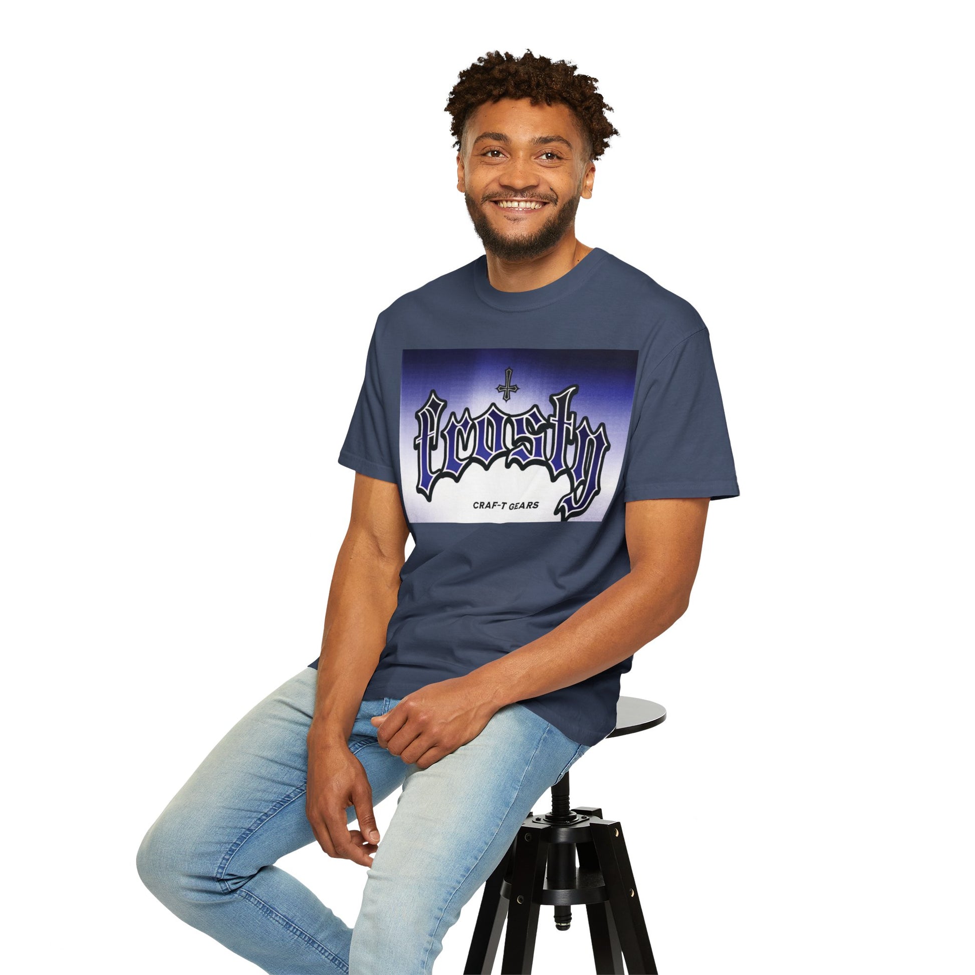 Frosty Male Garment-Dyed T-shirt - Cool Graphic Tee for Streetwear Lovers