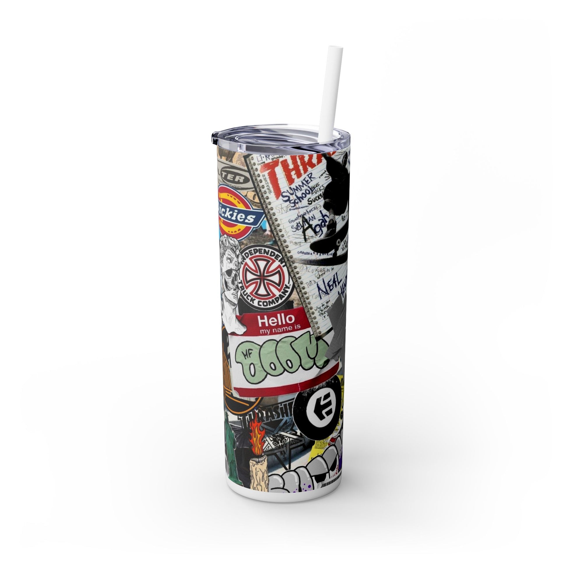Retro Sticker Skinny Tumbler with Straw - 20oz Water Bottle
