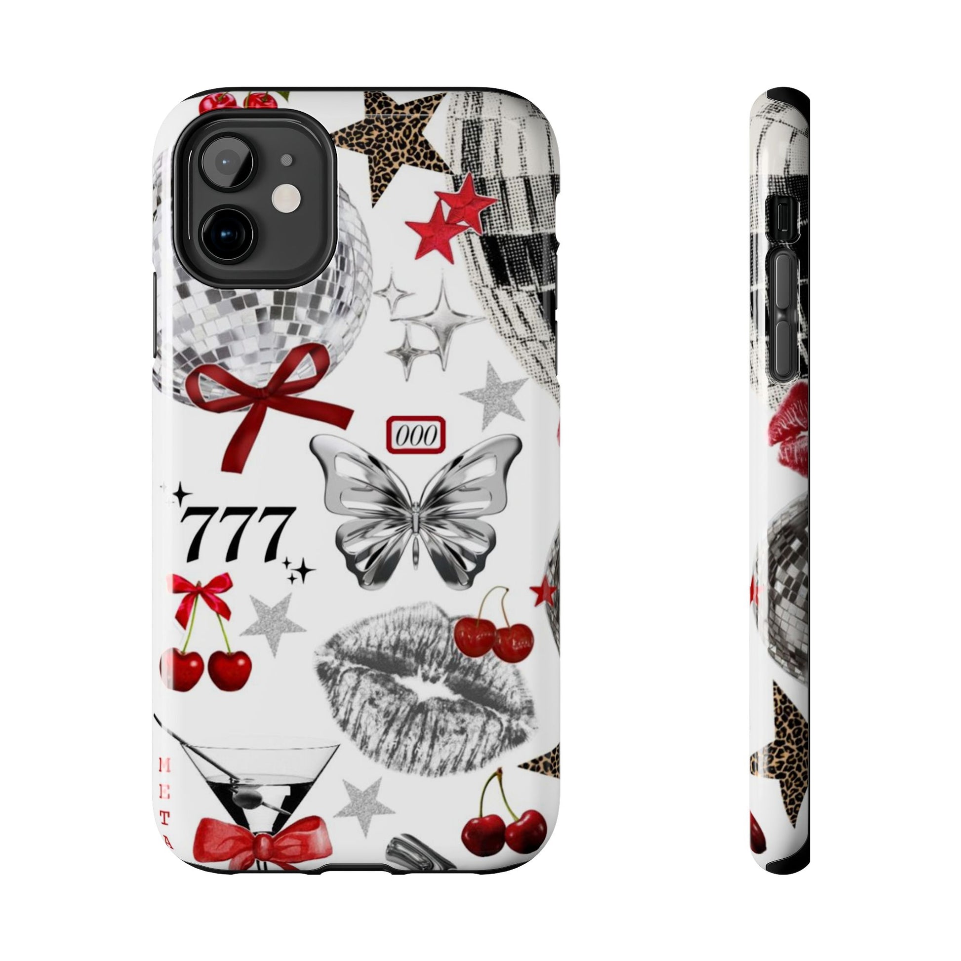 Glamorous Tough Phone Case with Disco Theme and Cherry Accents