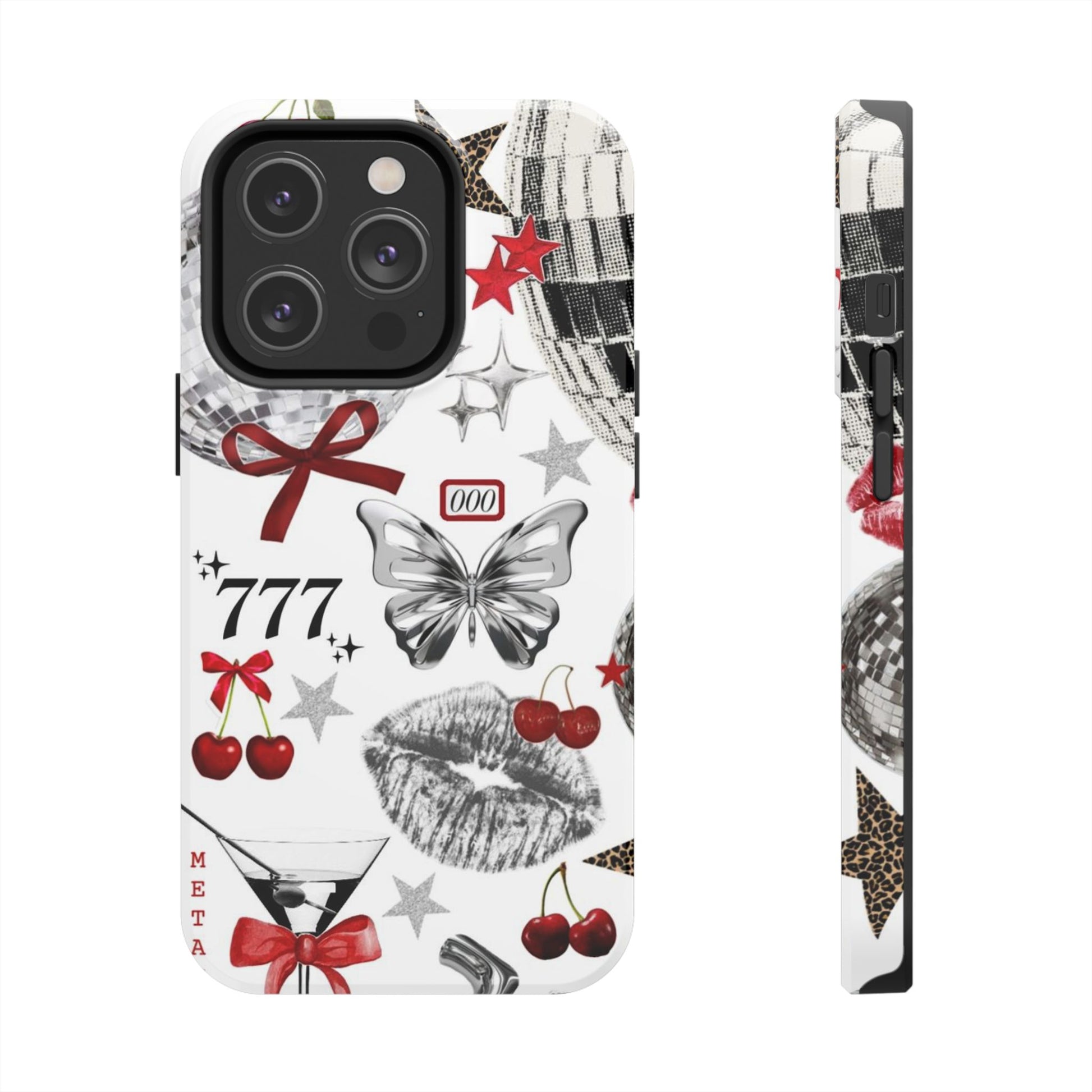 Glamorous Tough Phone Case with Disco Theme and Cherry Accents
