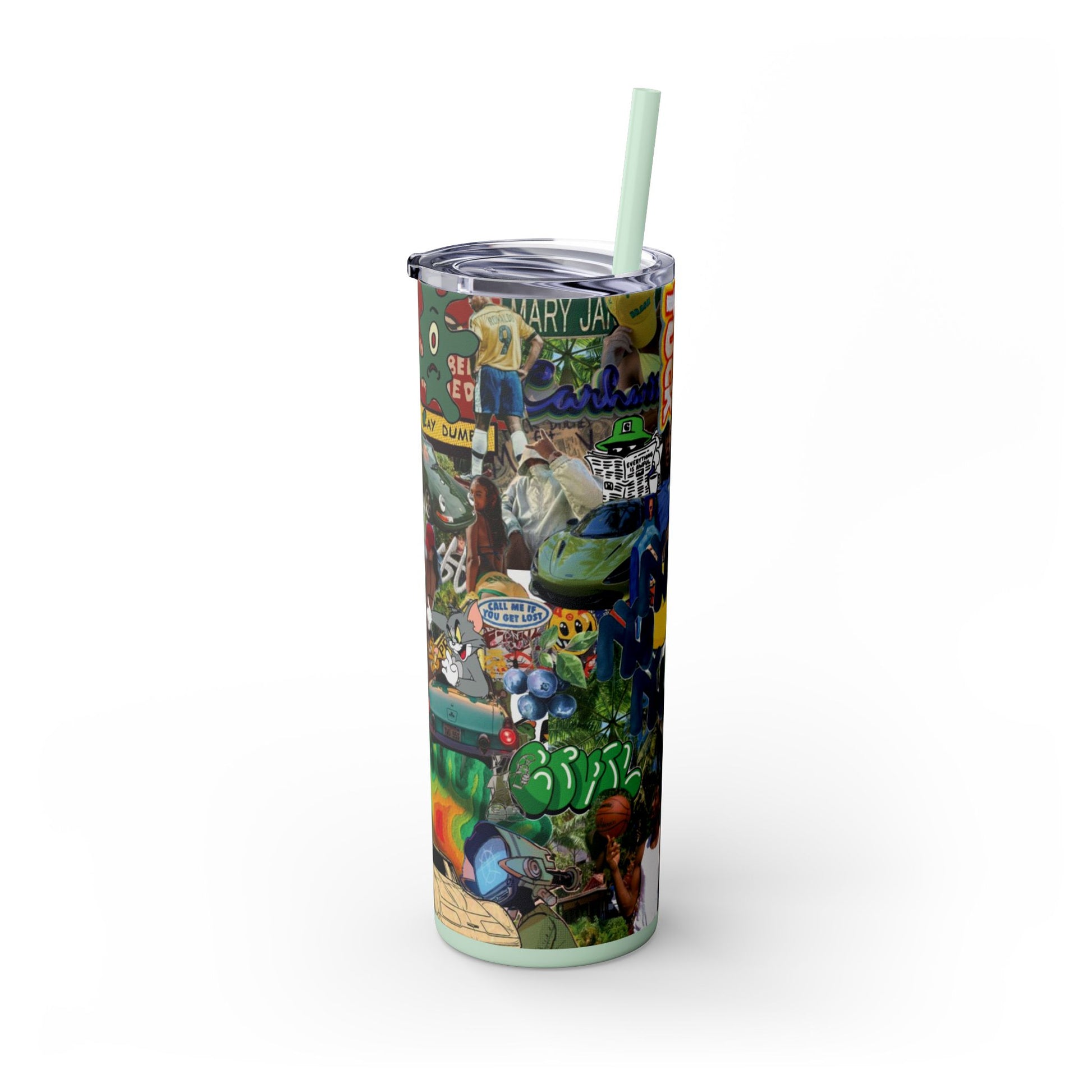 Colorful Graffiti Skinny Tumbler with Straw – 20oz Travel Mug for Urban Art Lovers
