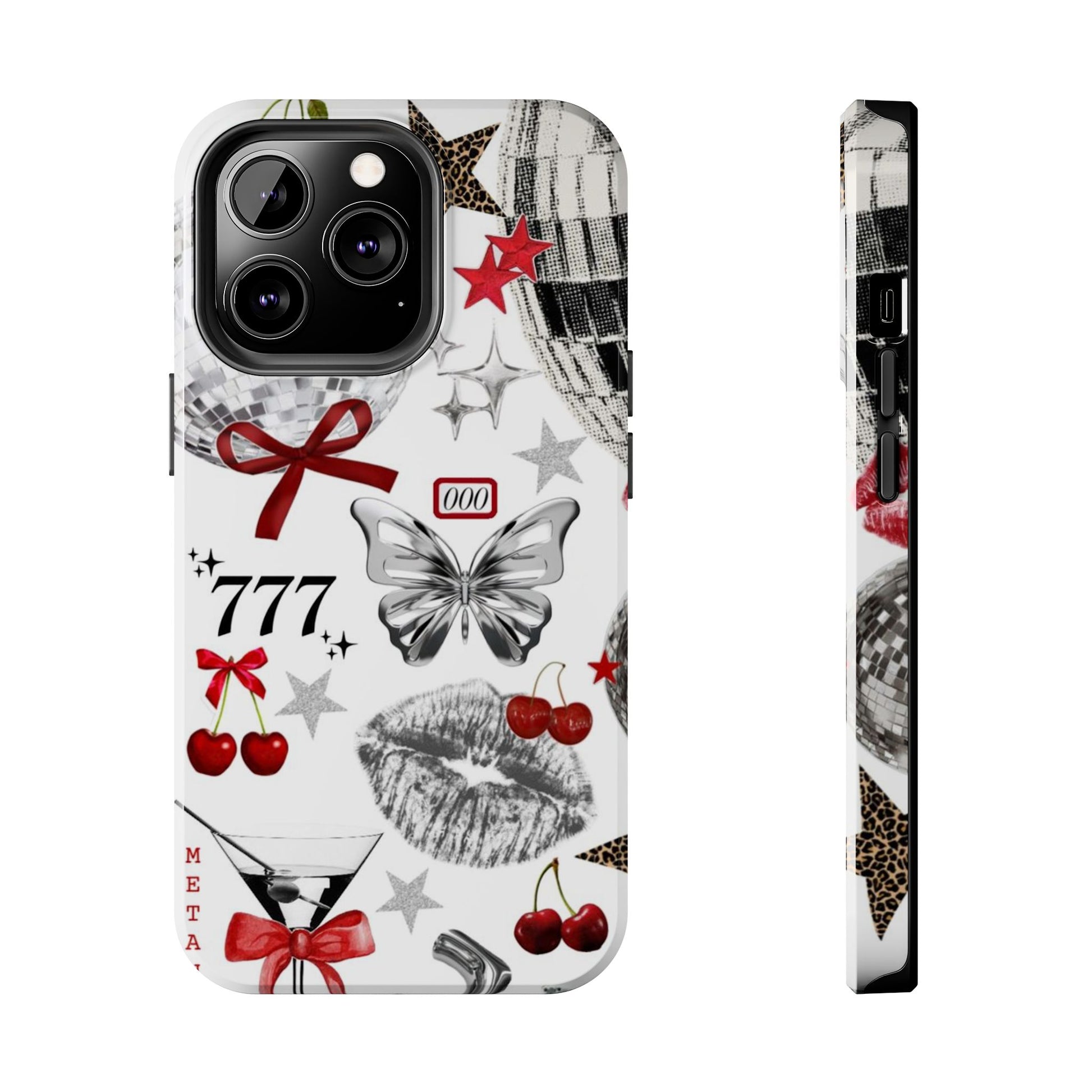 Glamorous Tough Phone Case with Disco Theme and Cherry Accents