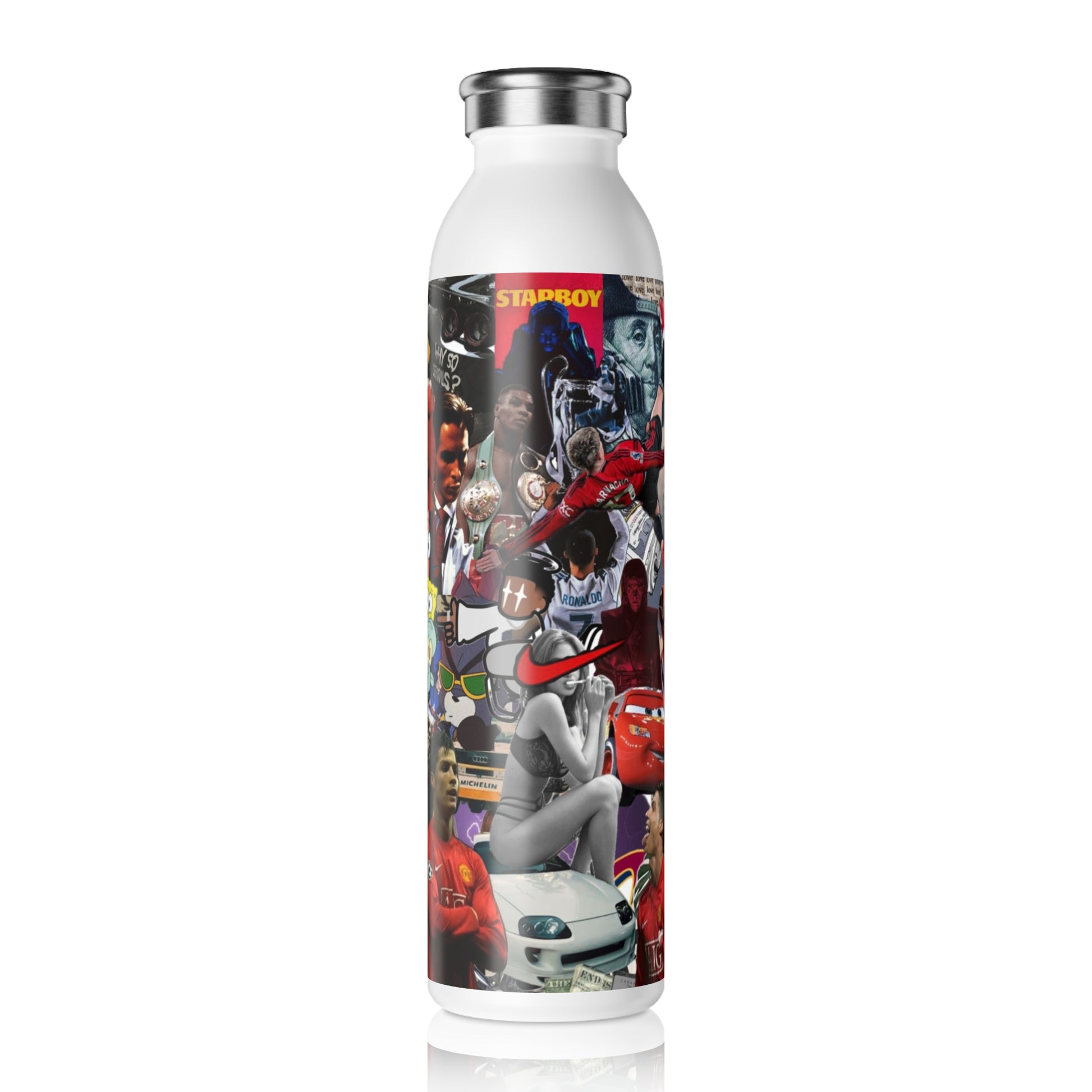 Slim Water Bottle - Retro Collage Design, Perfect for Active Lifestyles & Gifting