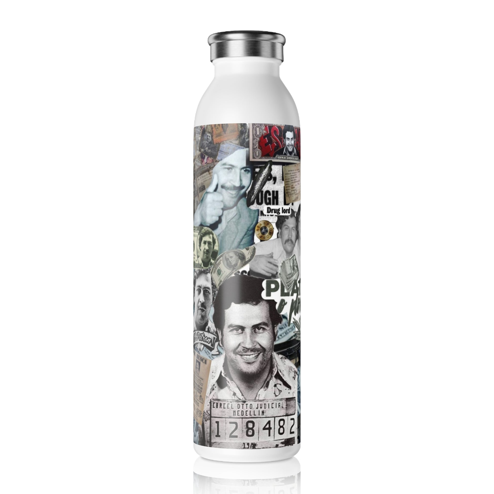 Stylish Slim Water Bottle - Vintage Collage Design