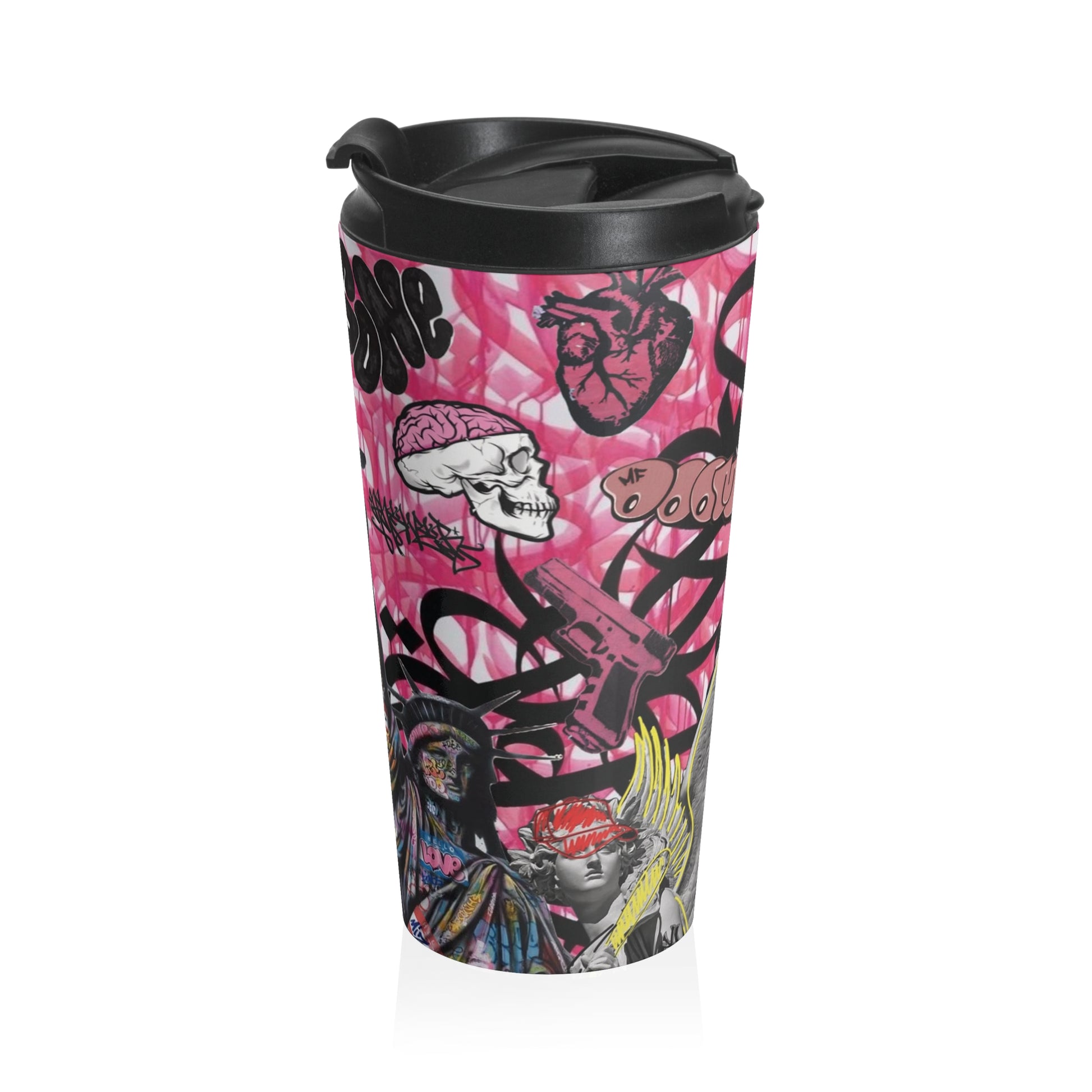 Gothic Graffiti Stainless Steel Travel Mug | Trendy Coffee Cup for Urban Lifestyle