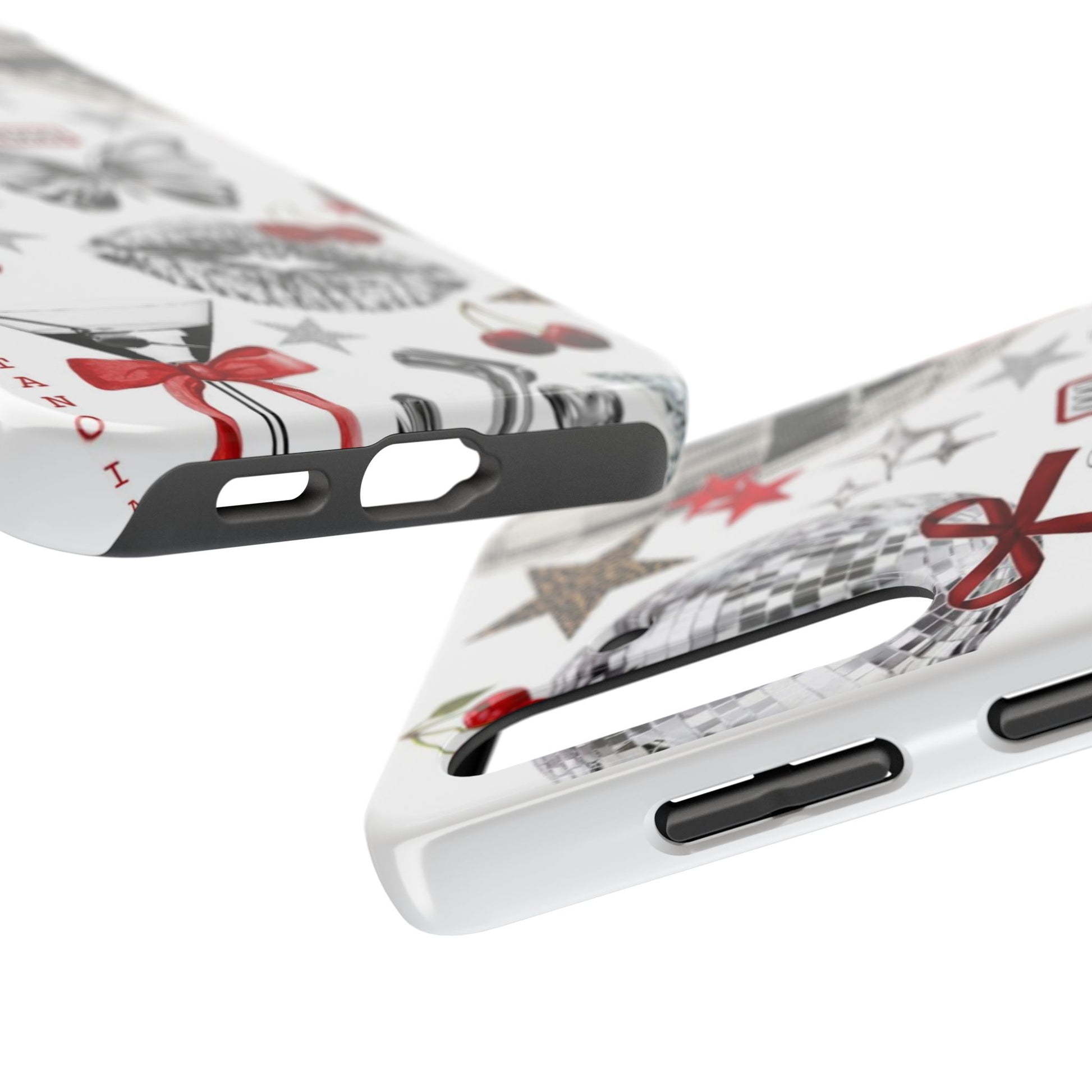 Glamorous Tough Phone Case with Disco Theme and Cherry Accents