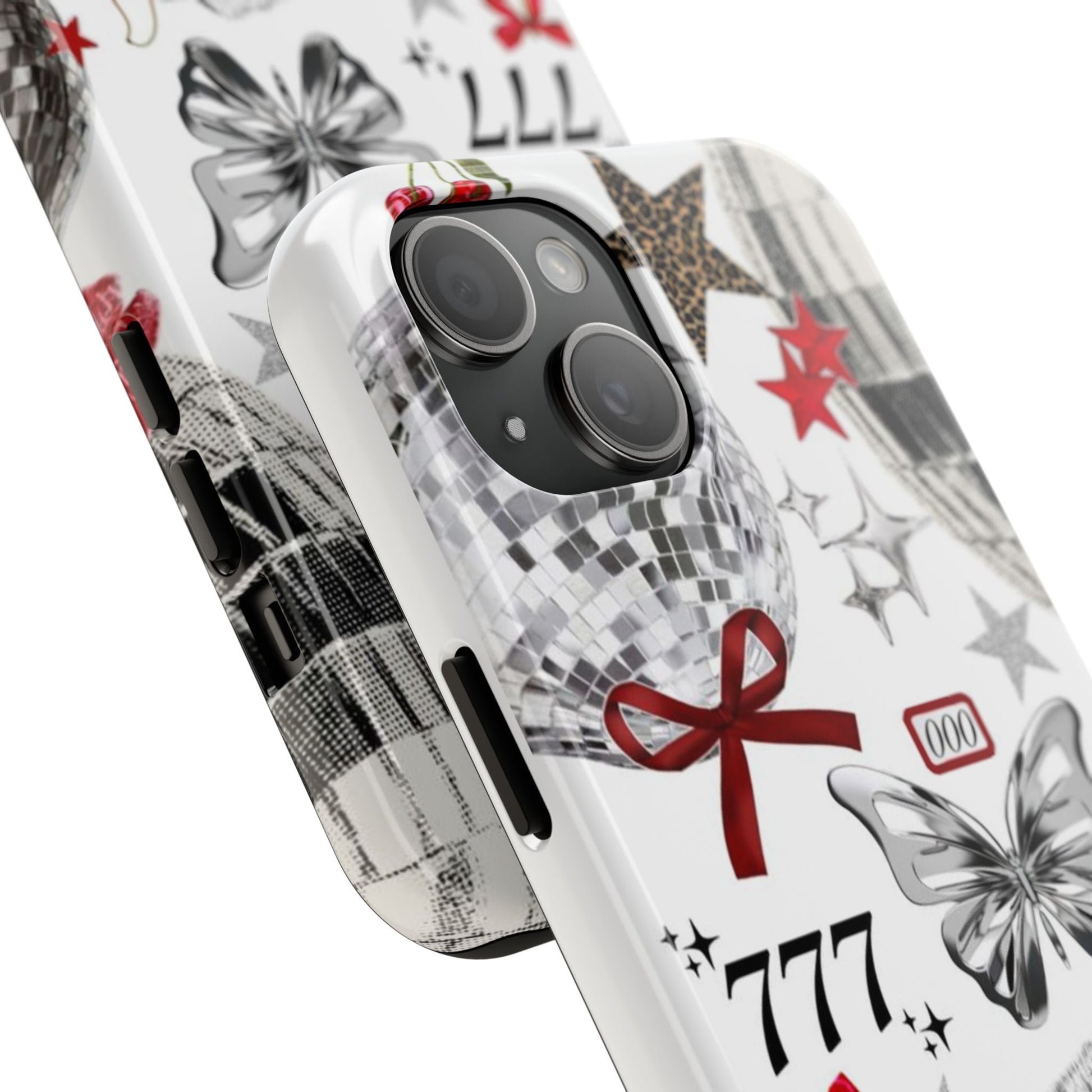 Glamorous Tough Phone Case with Disco Theme and Cherry Accents