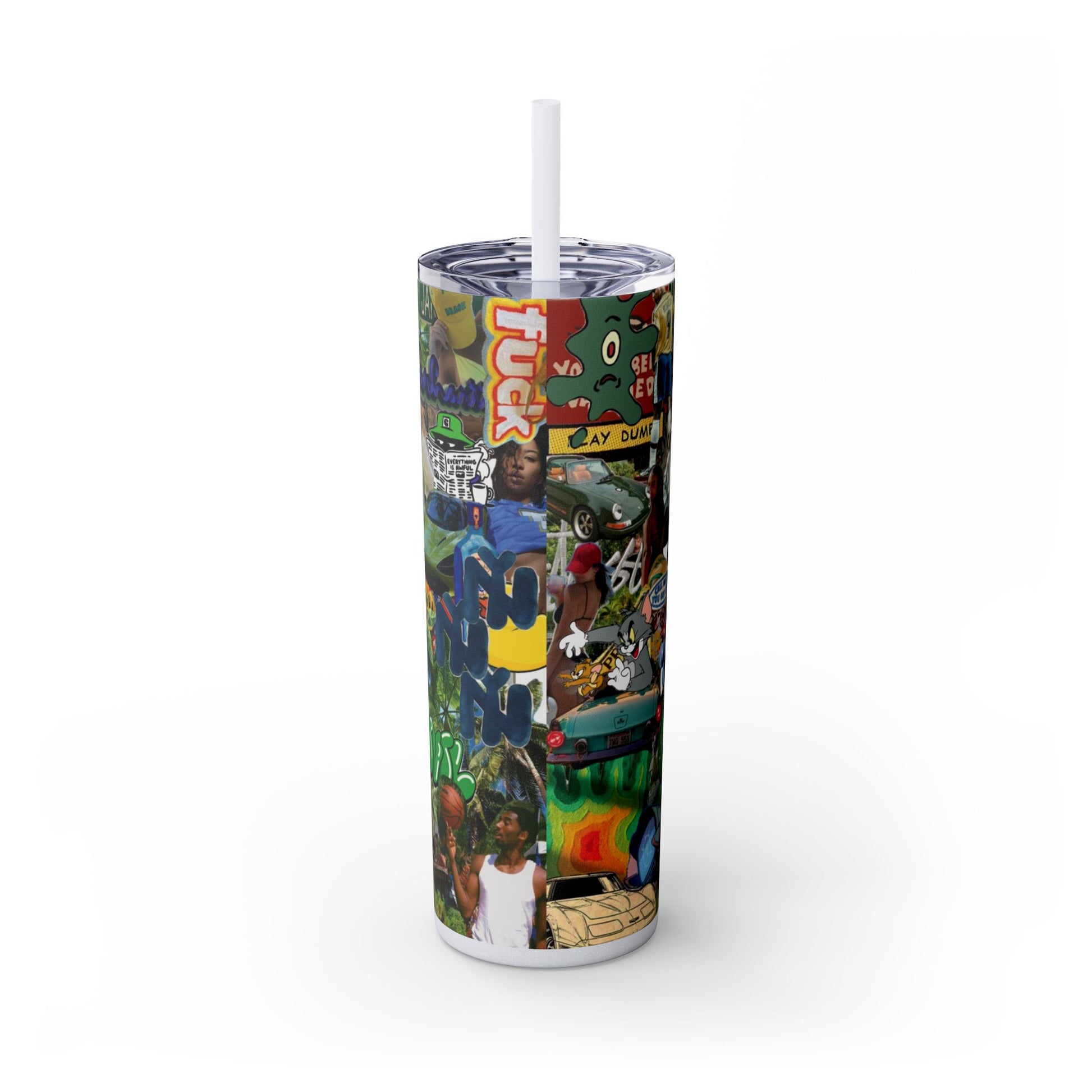 Colorful Graffiti Skinny Tumbler with Straw – 20oz Travel Mug for Urban Art Lovers