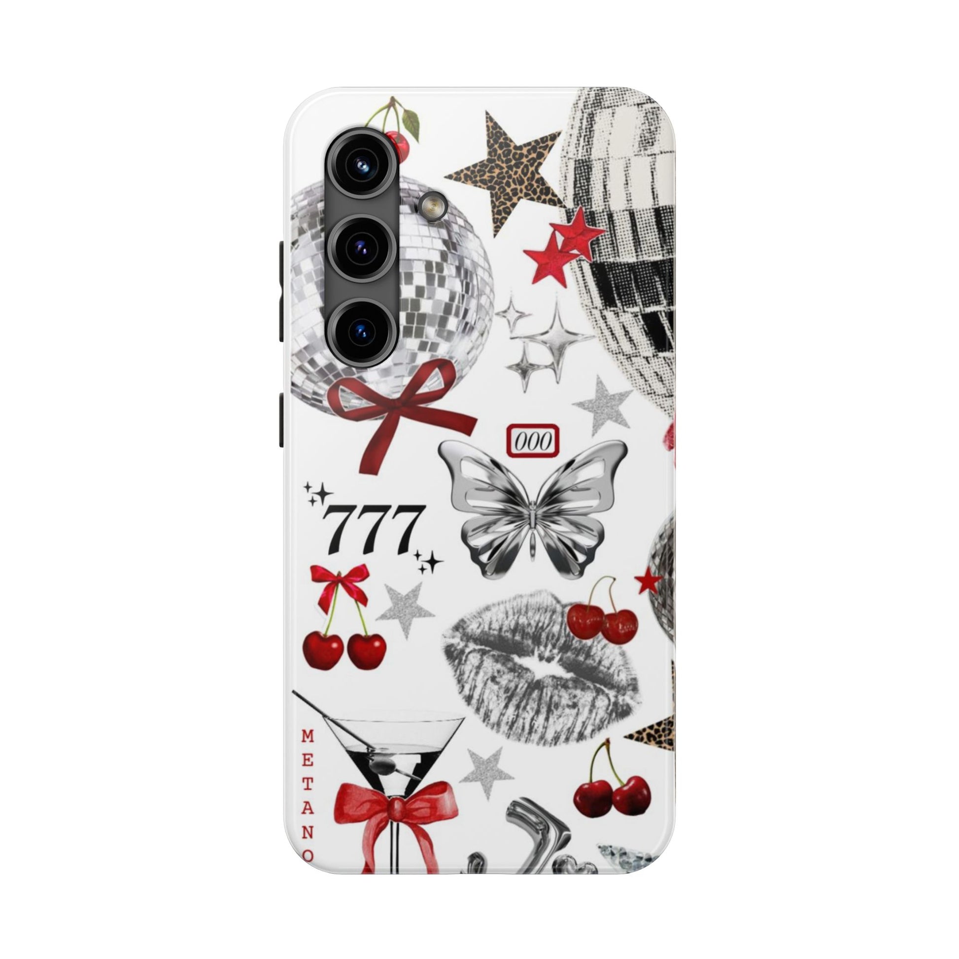 Glamorous Tough Phone Case with Disco Theme and Cherry Accents