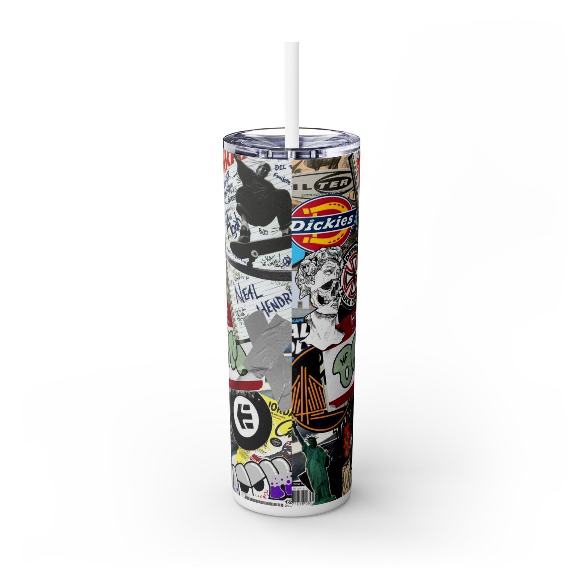 Retro Sticker Skinny Tumbler with Straw - 20oz Water Bottle