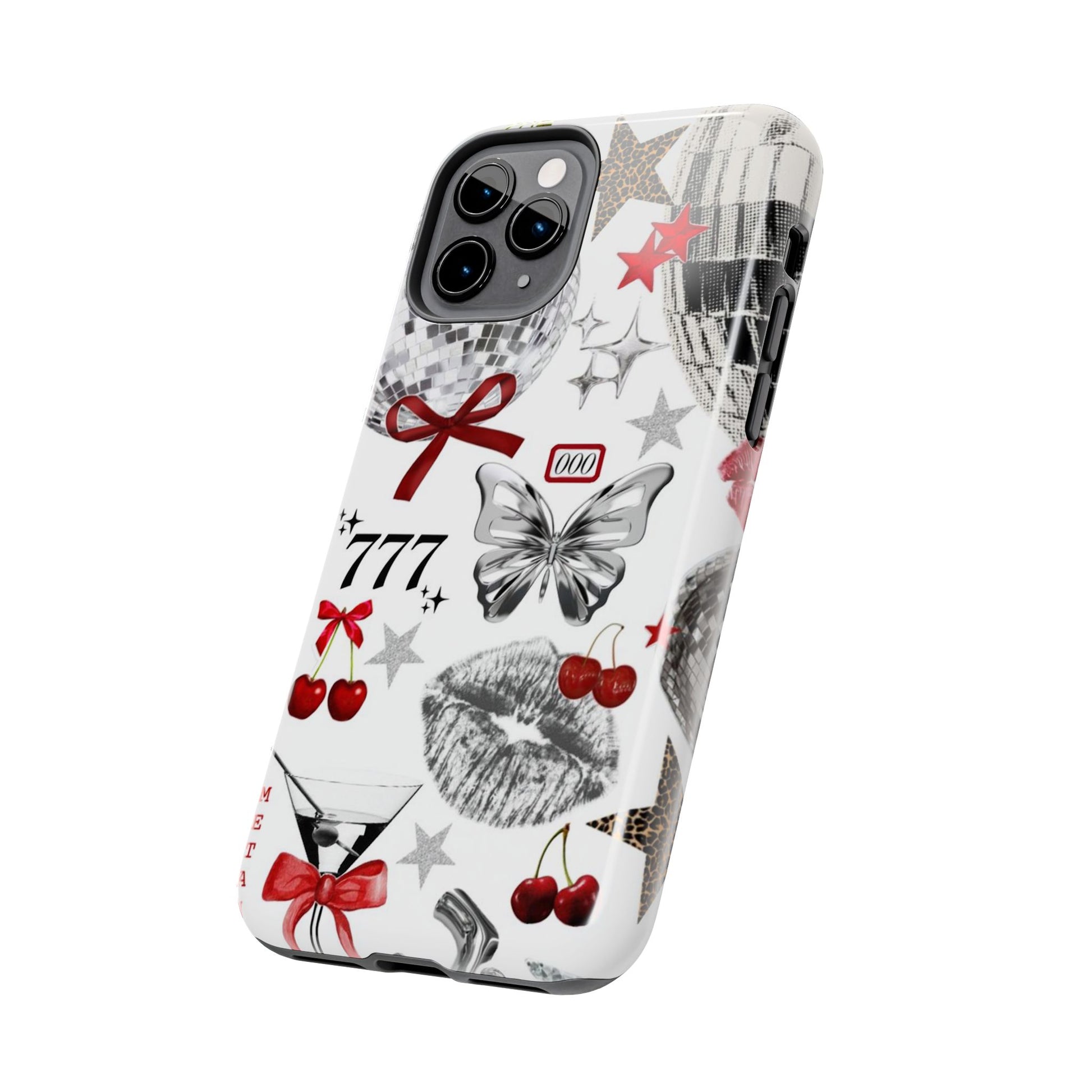 Glamorous Tough Phone Case with Disco Theme and Cherry Accents