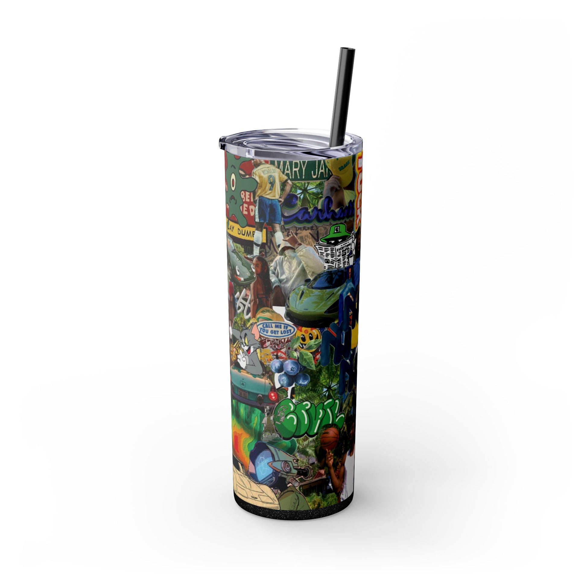 Colorful Graffiti Skinny Tumbler with Straw – 20oz Travel Mug for Urban Art Lovers