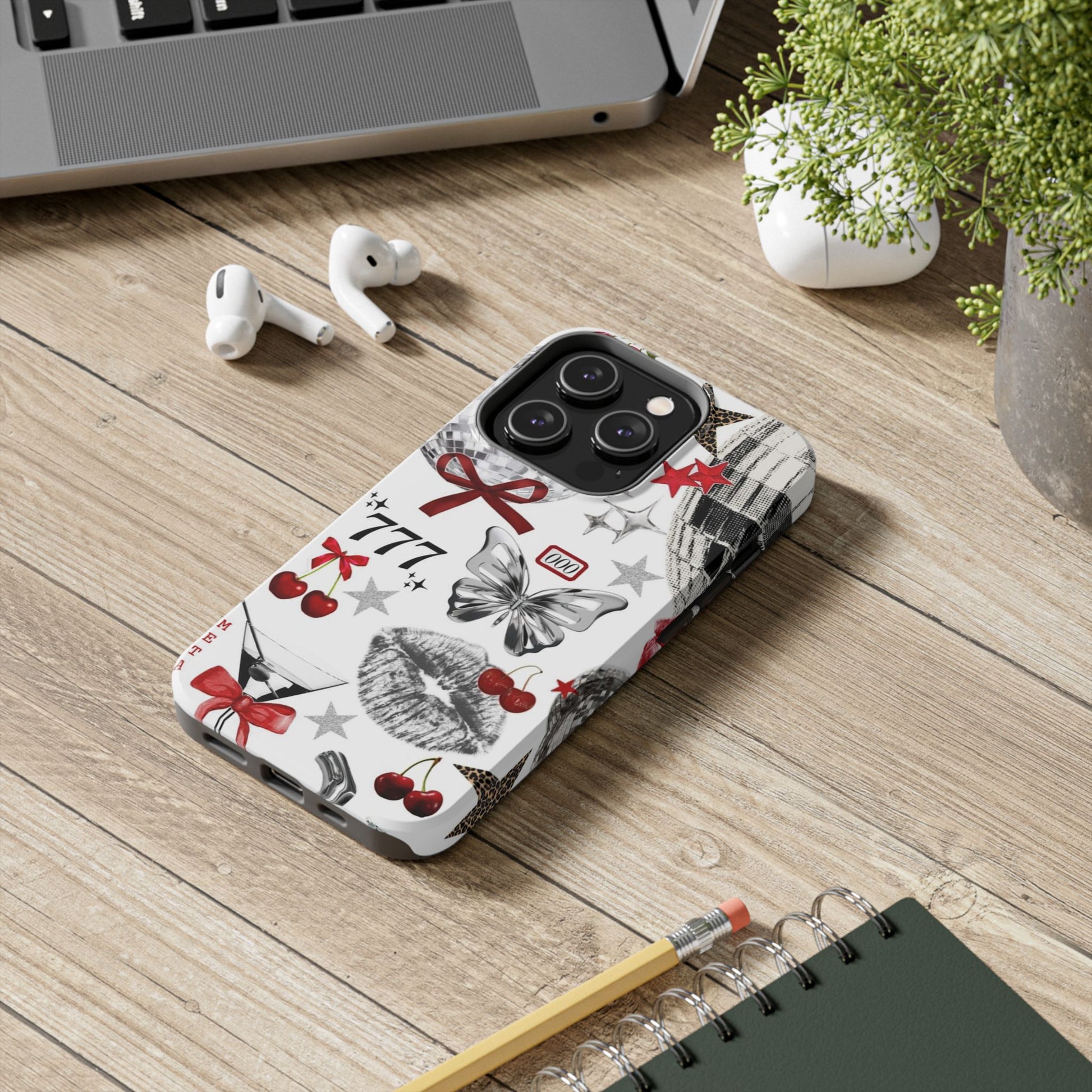 Glamorous Tough Phone Case with Disco Theme and Cherry Accents