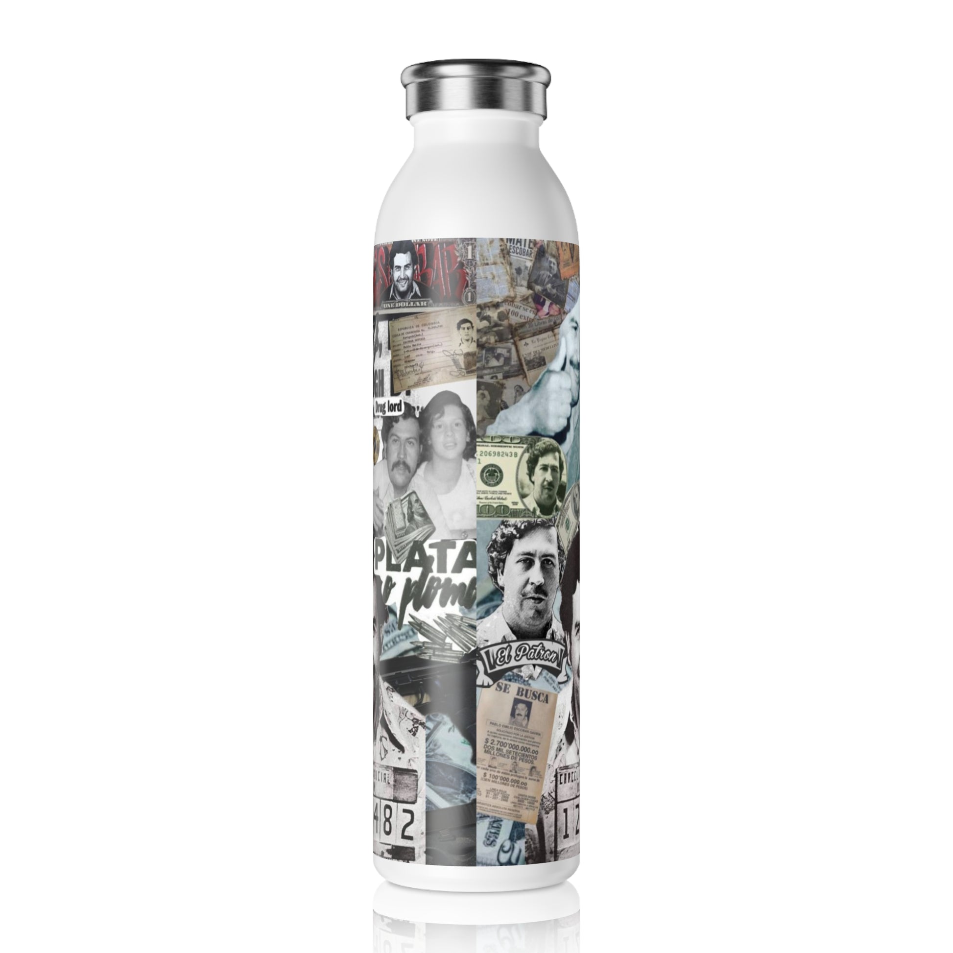 Stylish Slim Water Bottle - Vintage Collage Design