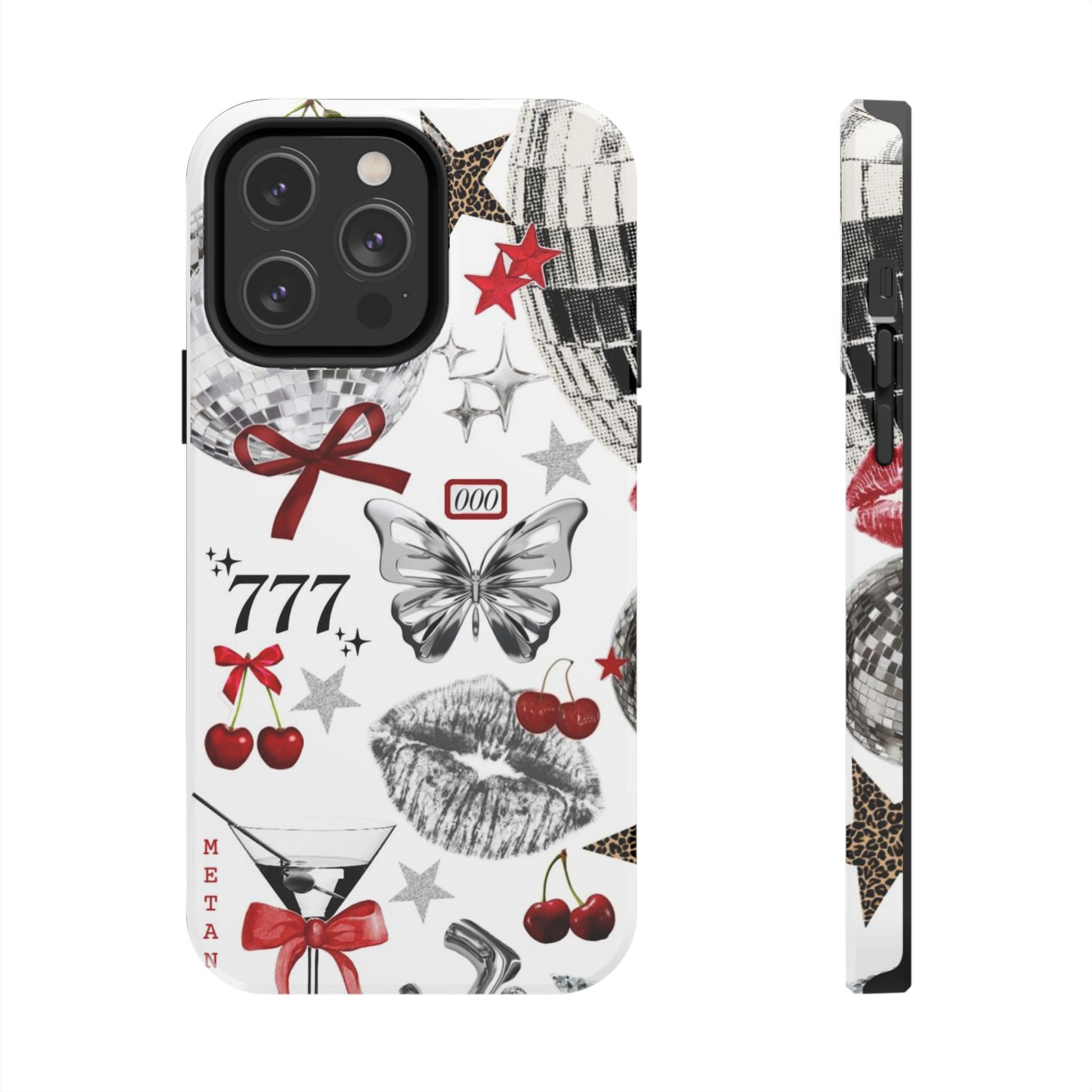 Glamorous Tough Phone Case with Disco Theme and Cherry Accents