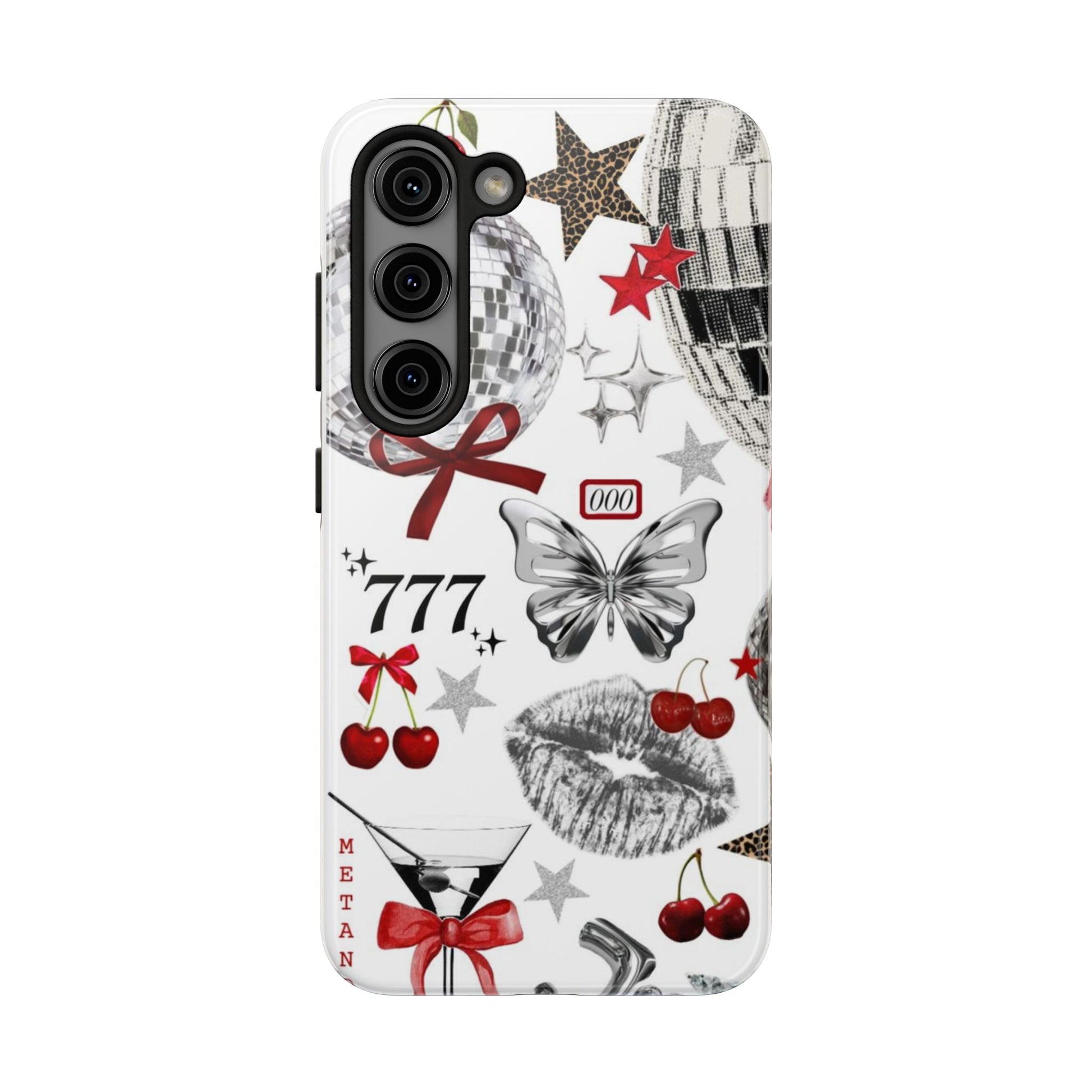 Glamorous Tough Phone Case with Disco Theme and Cherry Accents