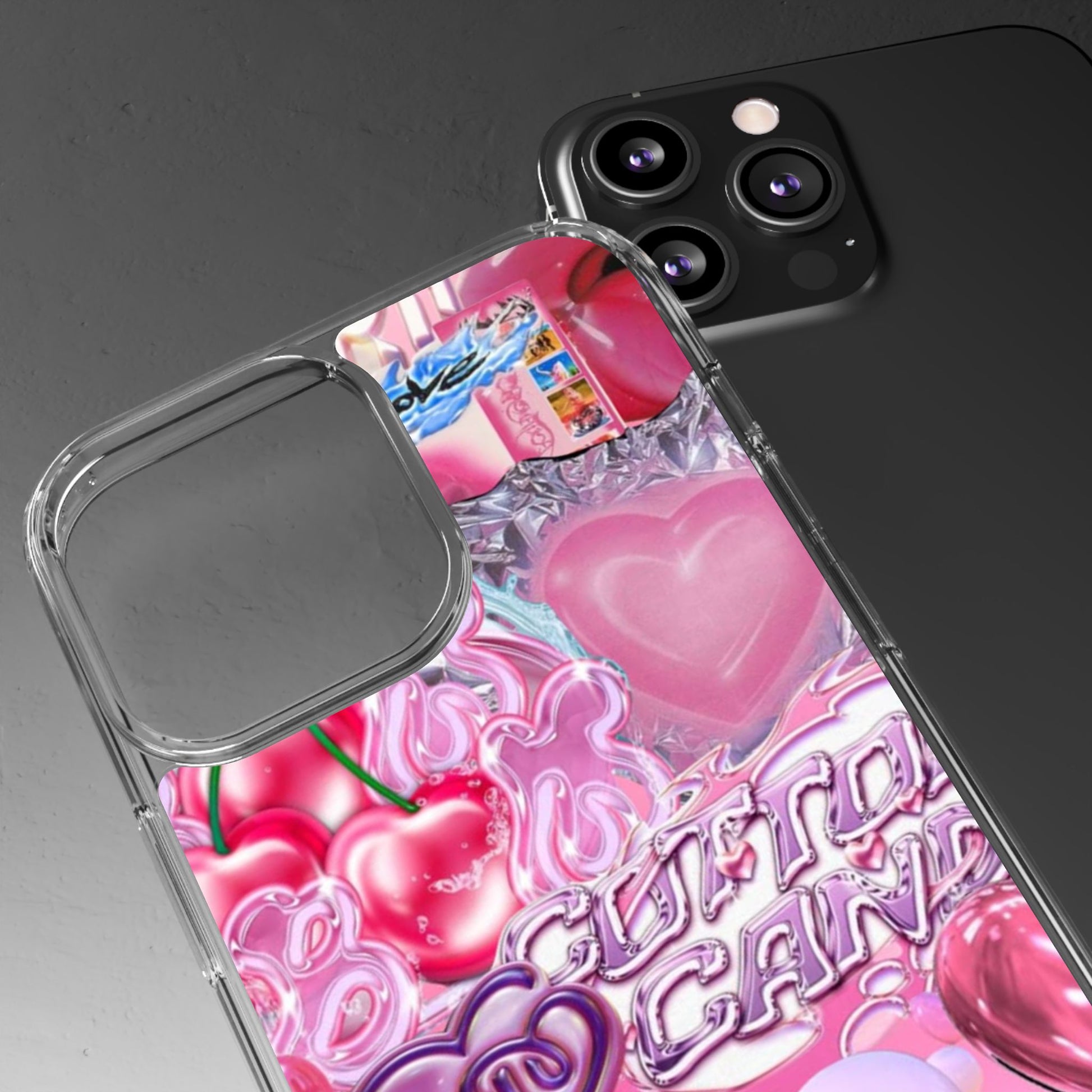 Juicy Candy Clear Phone Cases - Cute Cherry Heart Design for Sweet Lovers
