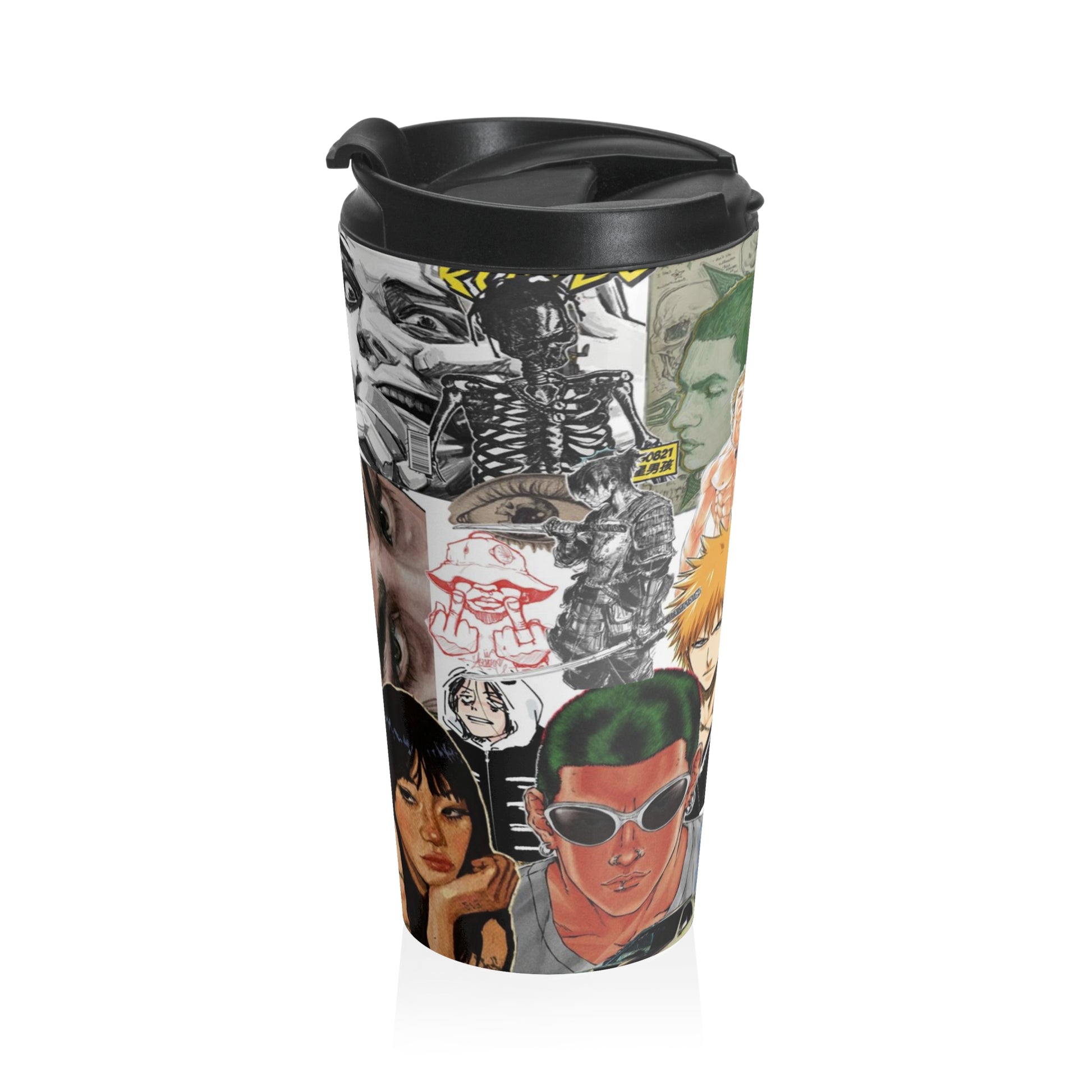 Anime-Inspired Stainless Steel Travel Mug | Cool Collage Design for Fans