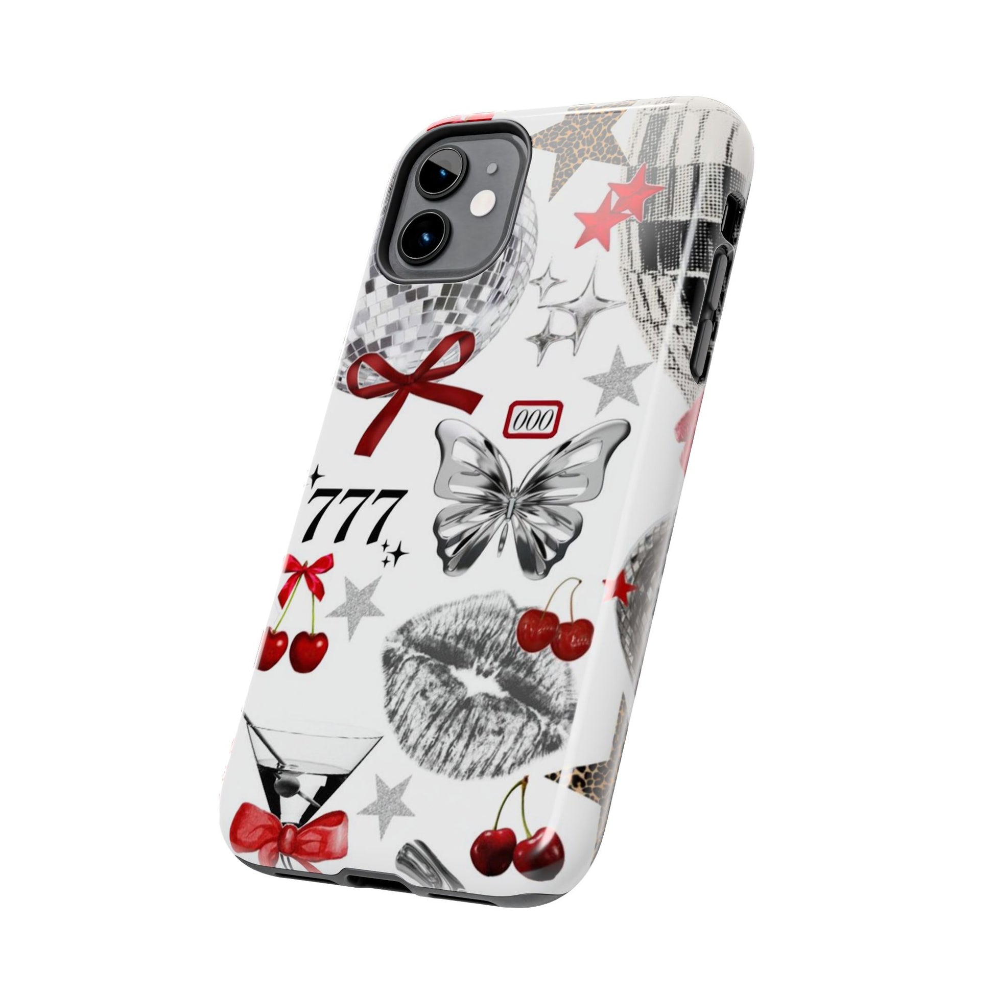 Glamorous Tough Phone Case with Disco Theme and Cherry Accents