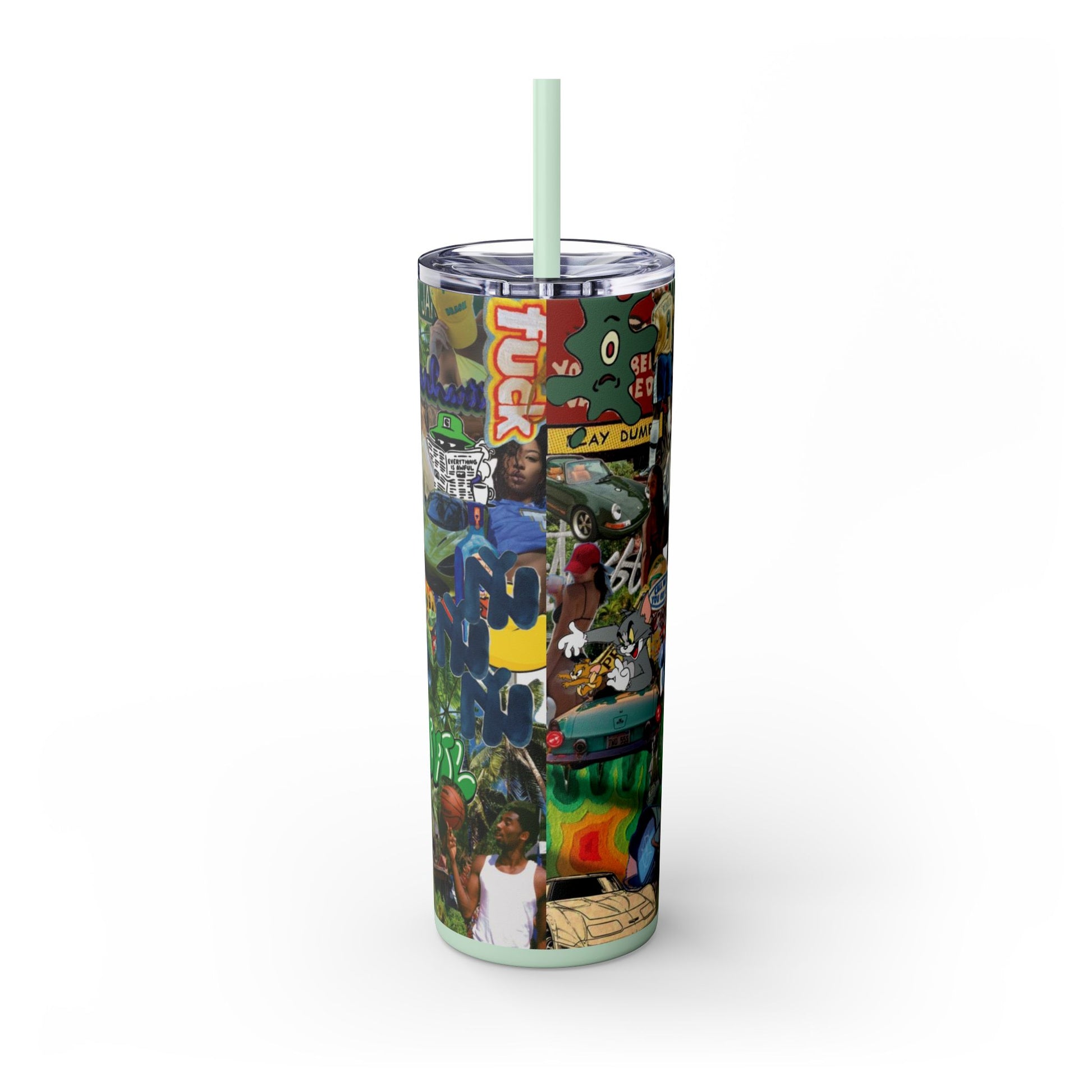 Colorful Graffiti Skinny Tumbler with Straw – 20oz Travel Mug for Urban Art Lovers