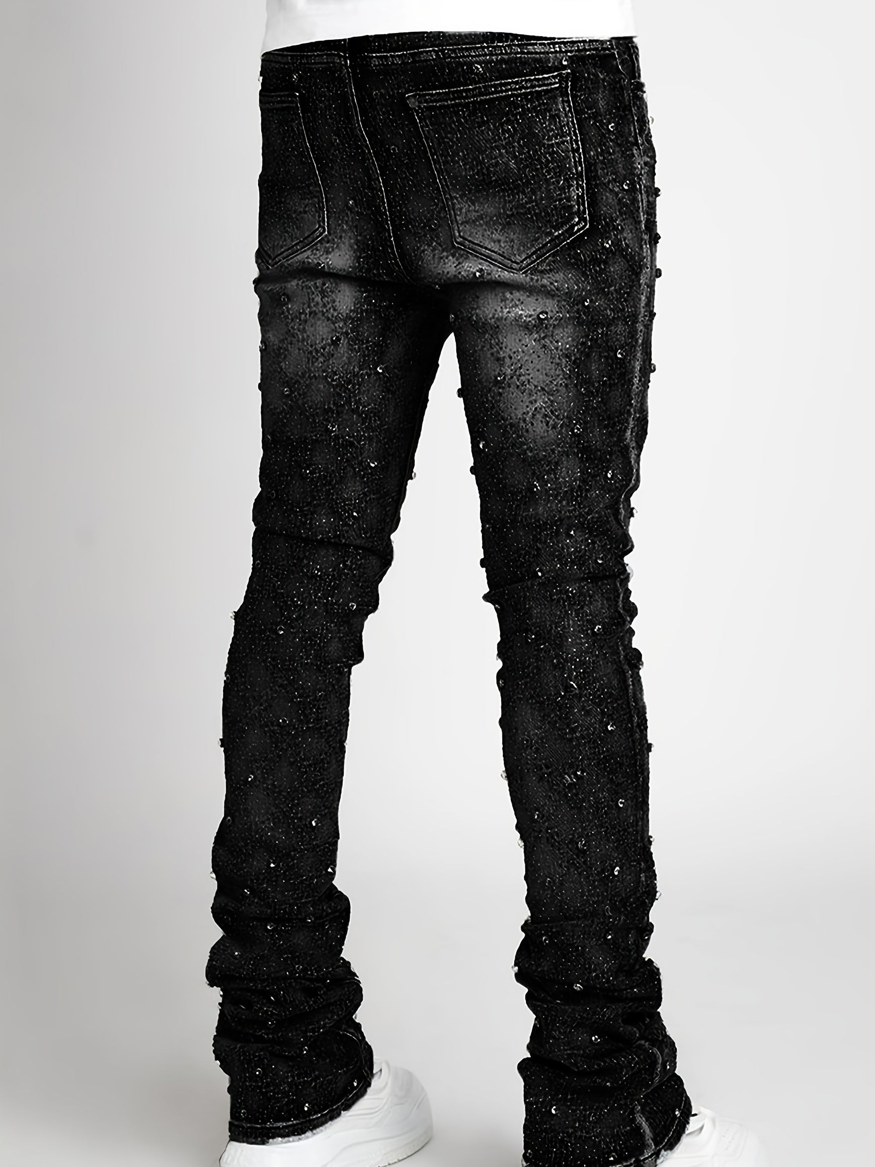 [Tie-Dye Street Style Jeans] Stretch Tie-Dye Jeans - Casual Street Style, Hip-Hop Skateboard Denim, Cotton Blend, Decorative Rivets, All-Season Wear