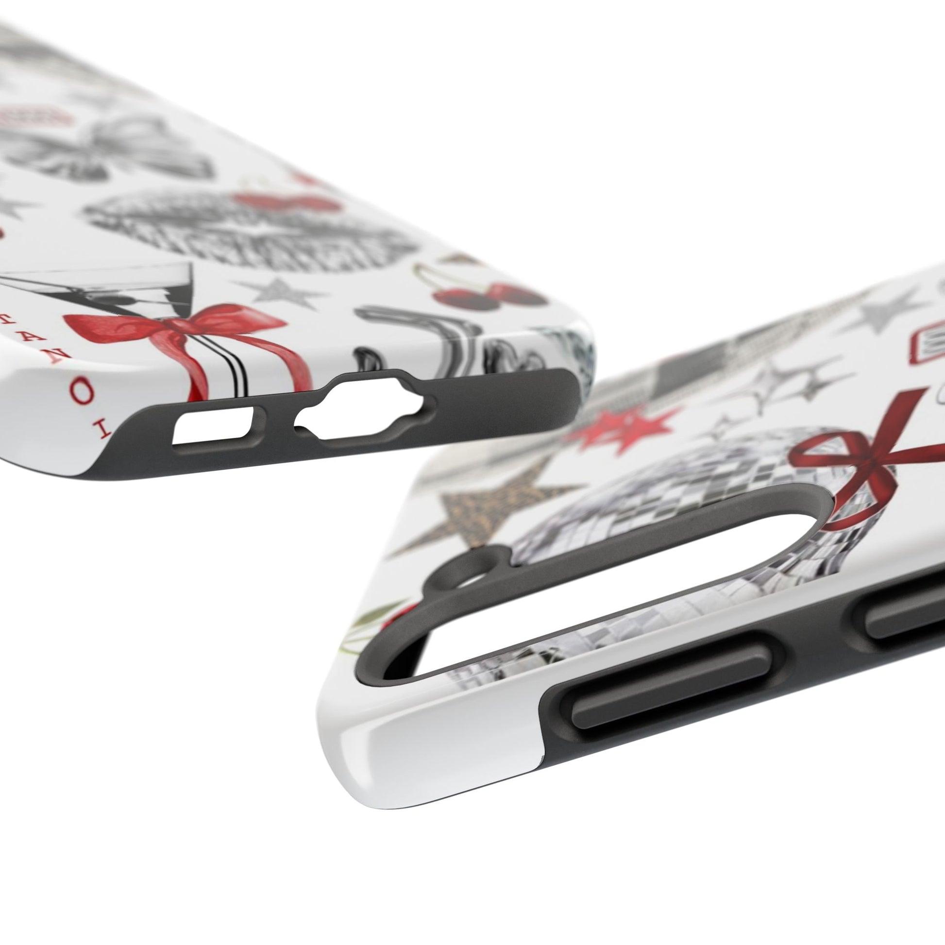 Glamorous Tough Phone Case with Disco Theme and Cherry Accents