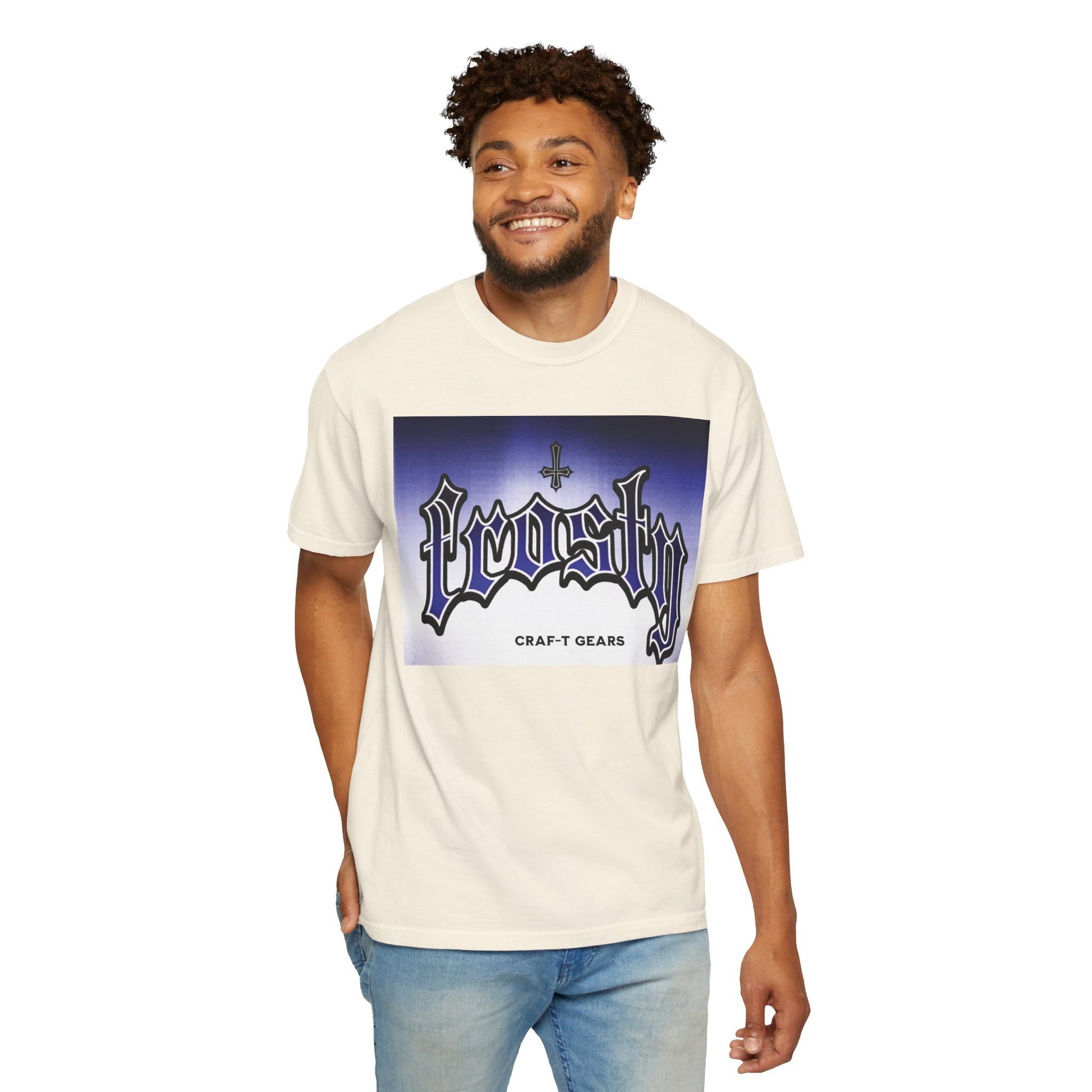 Frosty Male Garment-Dyed T-shirt - Cool Graphic Tee for Streetwear Lovers