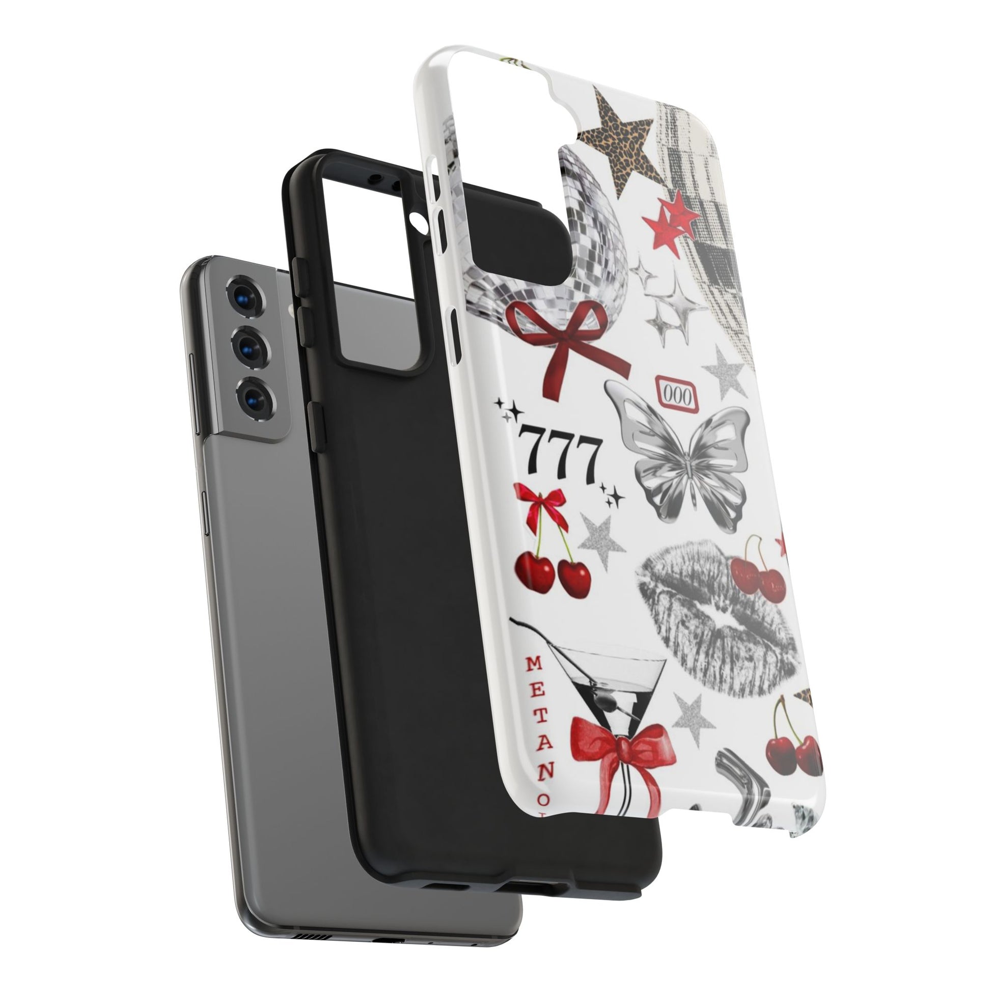 Glamorous Tough Phone Case with Disco Theme and Cherry Accents