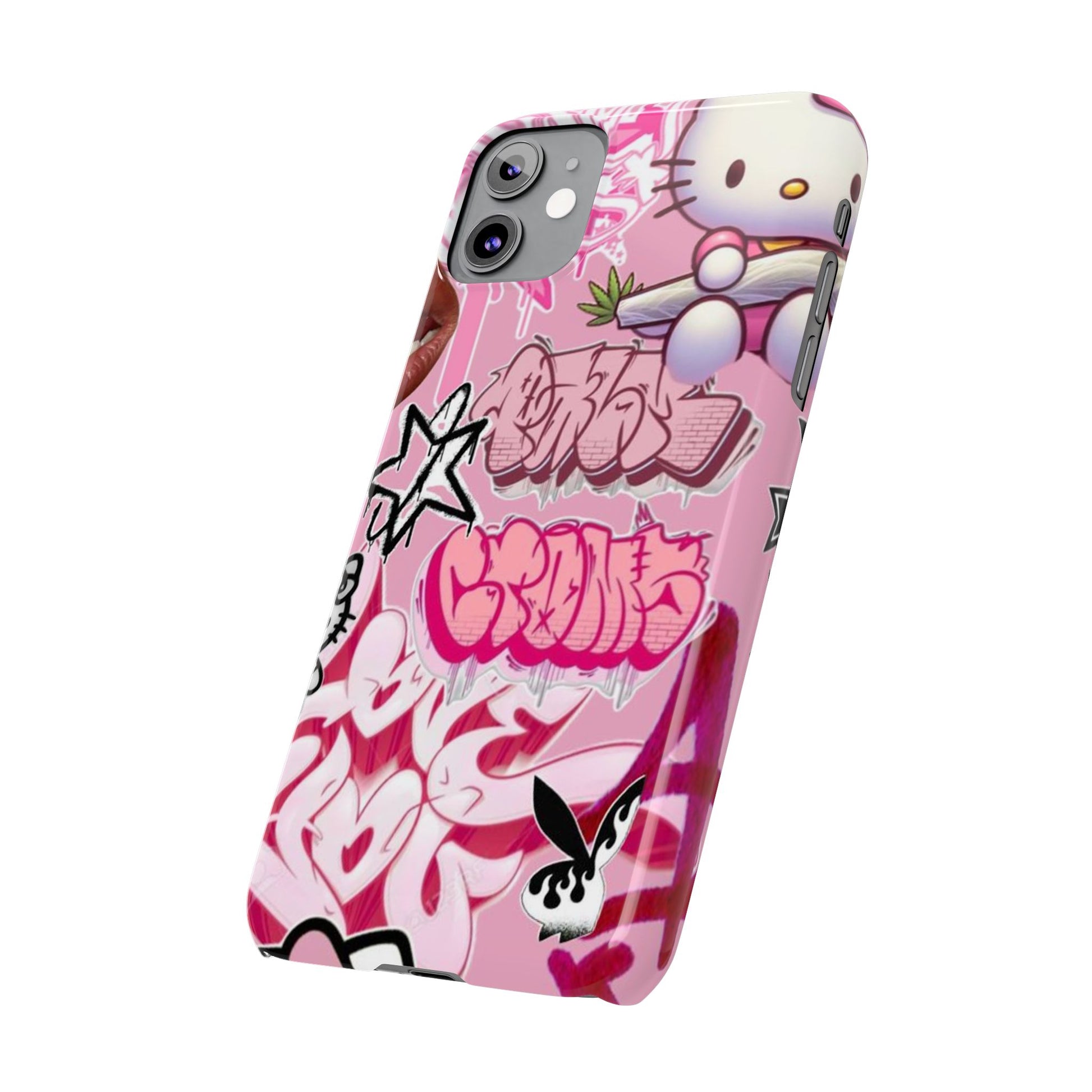 Trendy Hello Kitty Slim Phone Case - Graffiti Style, Cute and Stylish