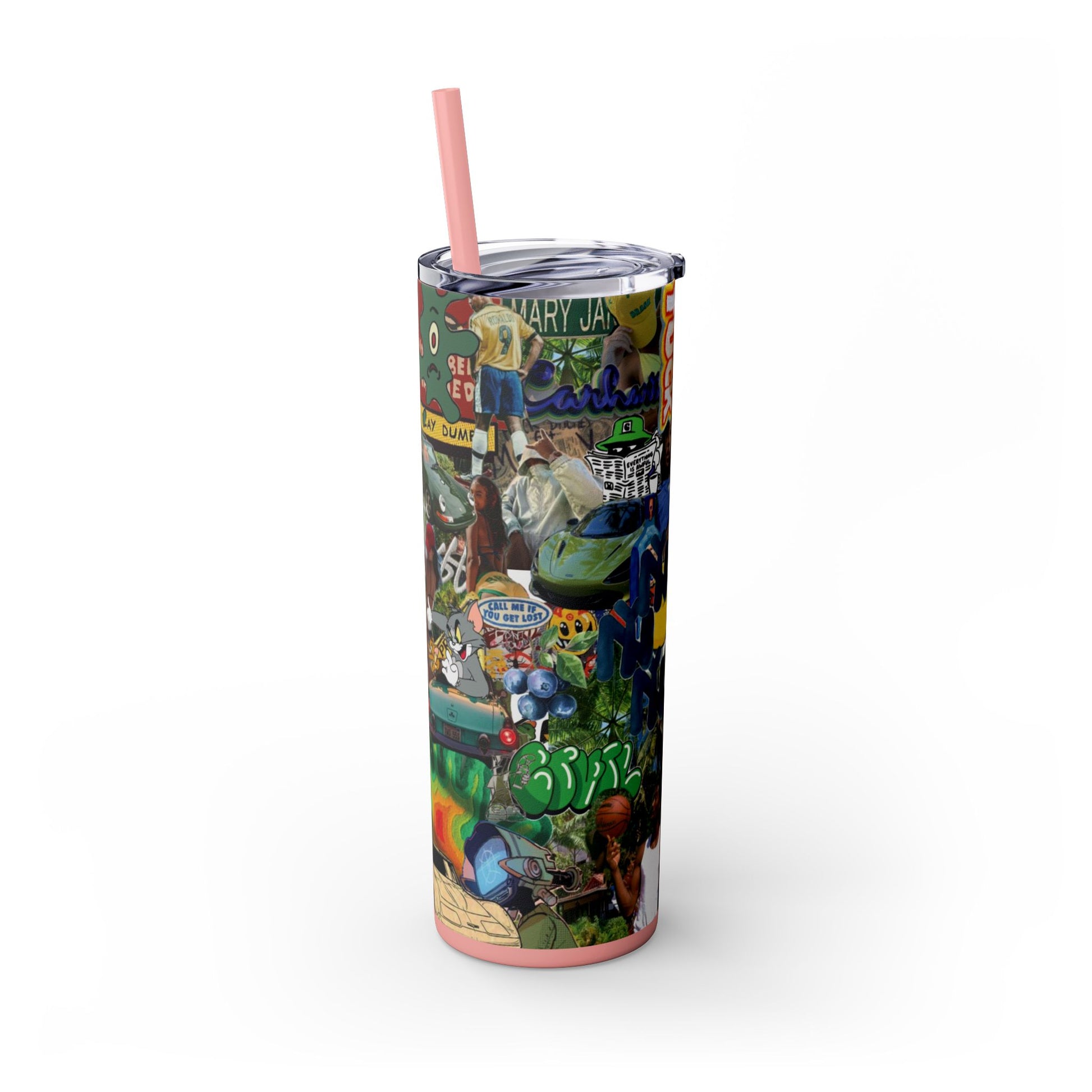 Colorful Graffiti Skinny Tumbler with Straw – 20oz Travel Mug for Urban Art Lovers