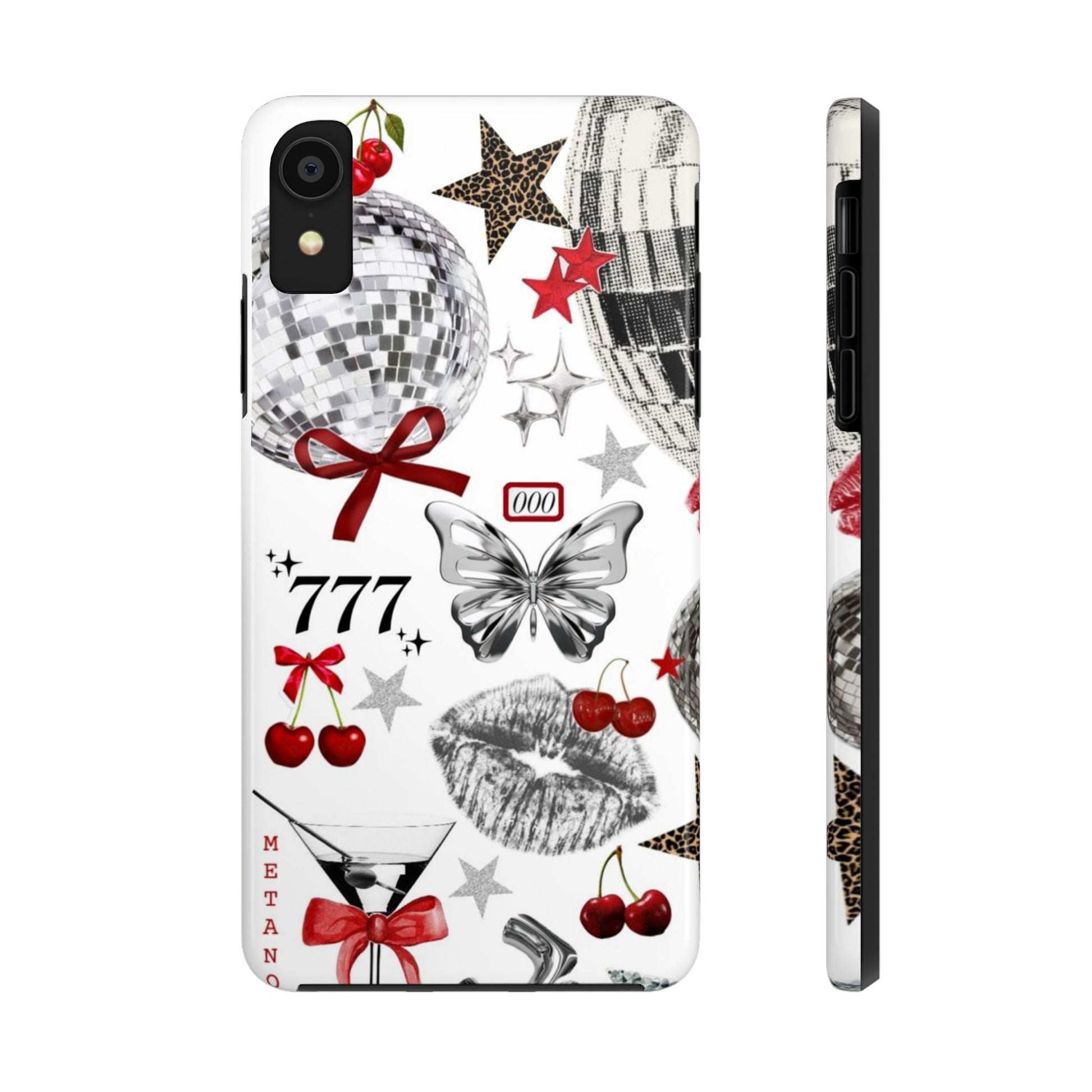 Glamorous Tough Phone Case with Disco Theme and Cherry Accents