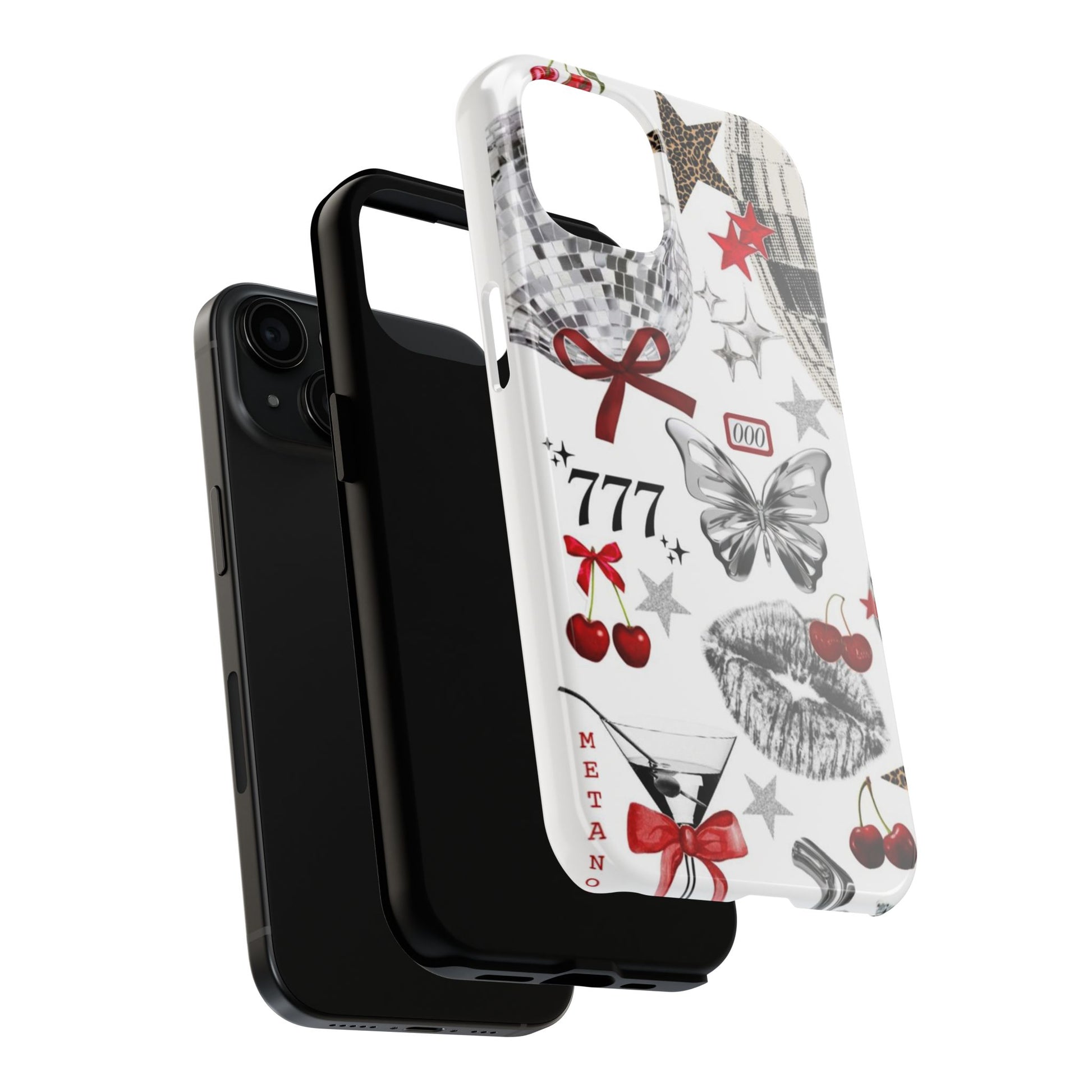 Glamorous Tough Phone Case with Disco Theme and Cherry Accents