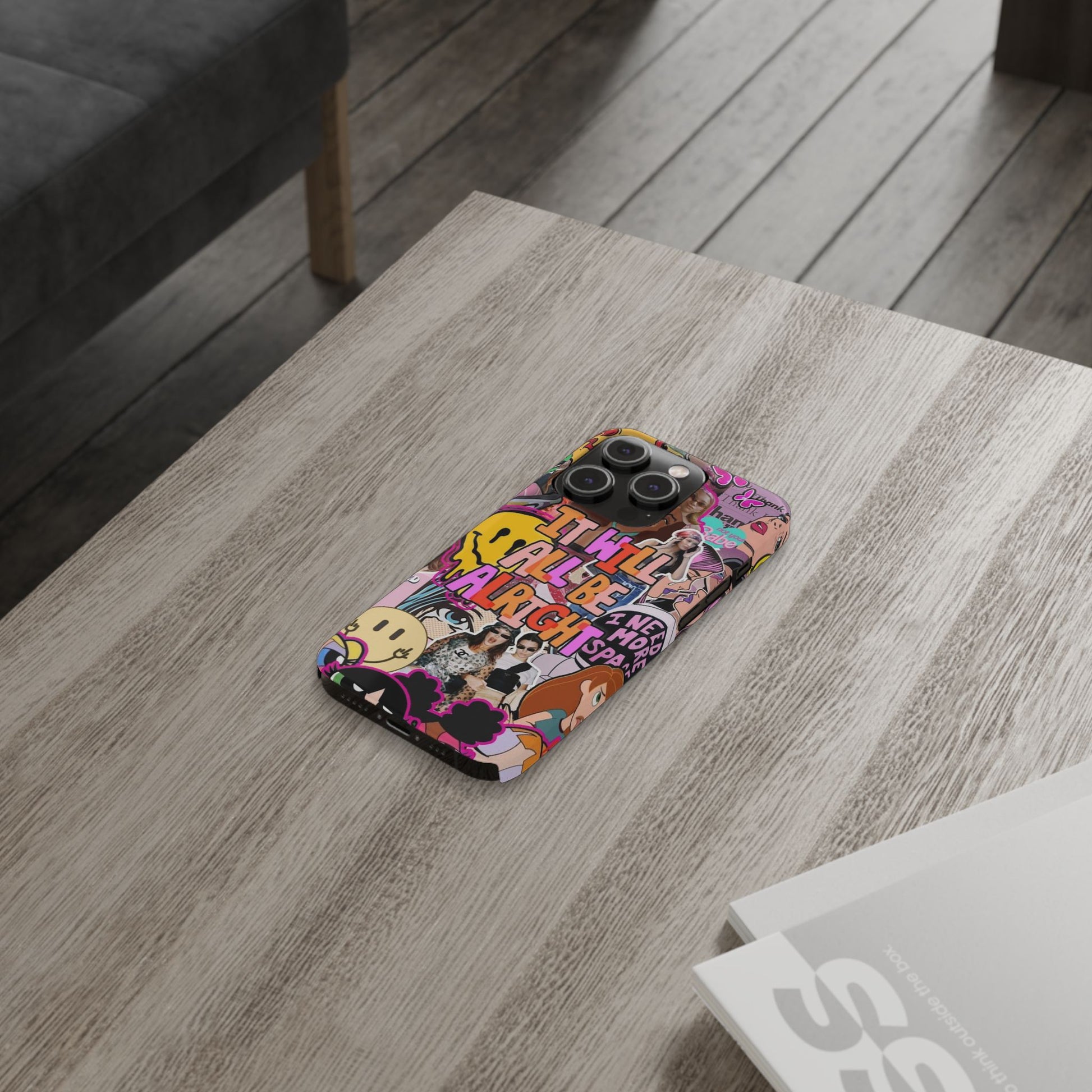 Vibrant Slim Phone Case - 'It Will All Be Alright' Collage Design