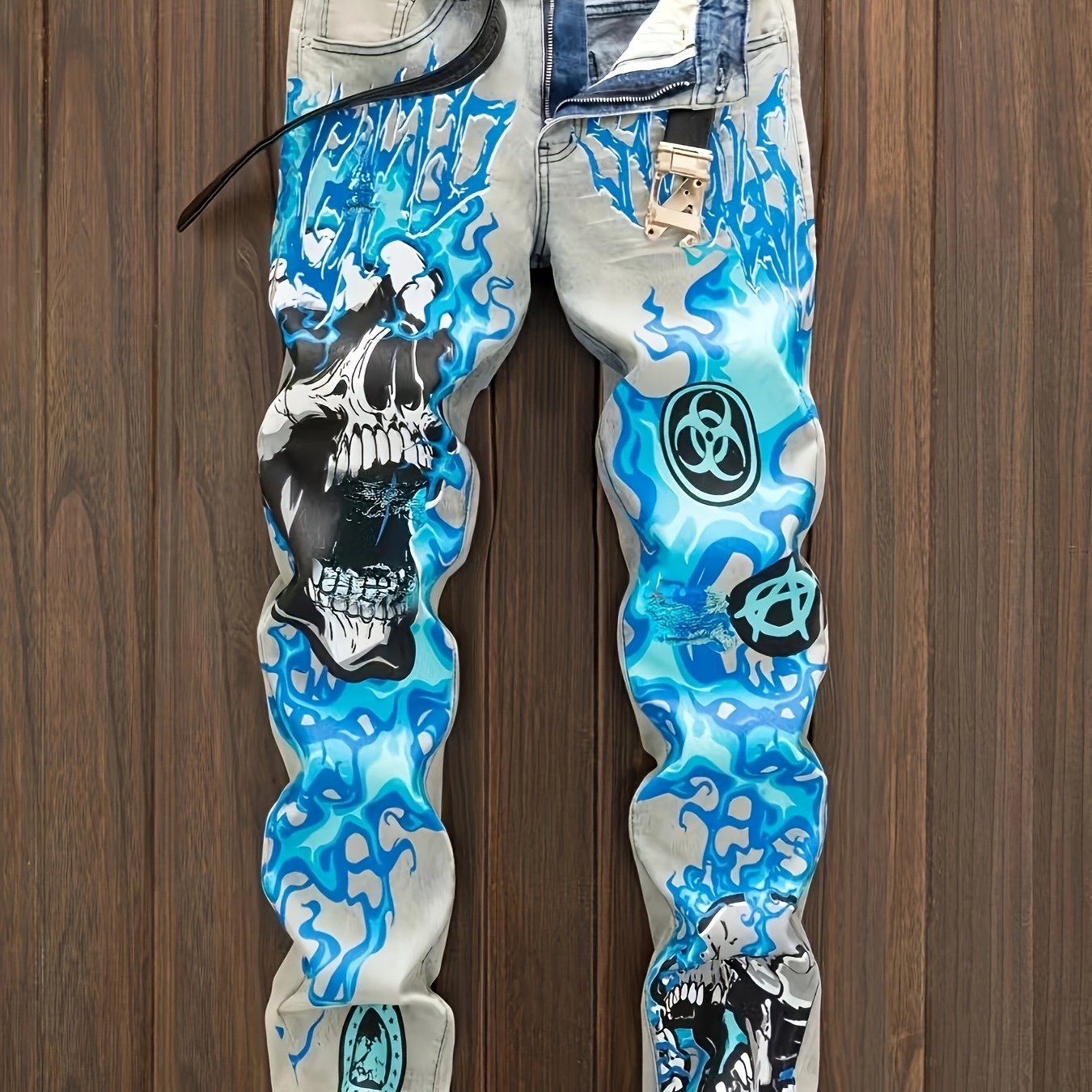 European And American Printed Graffiti Distressed Washed And Distressed Jeans