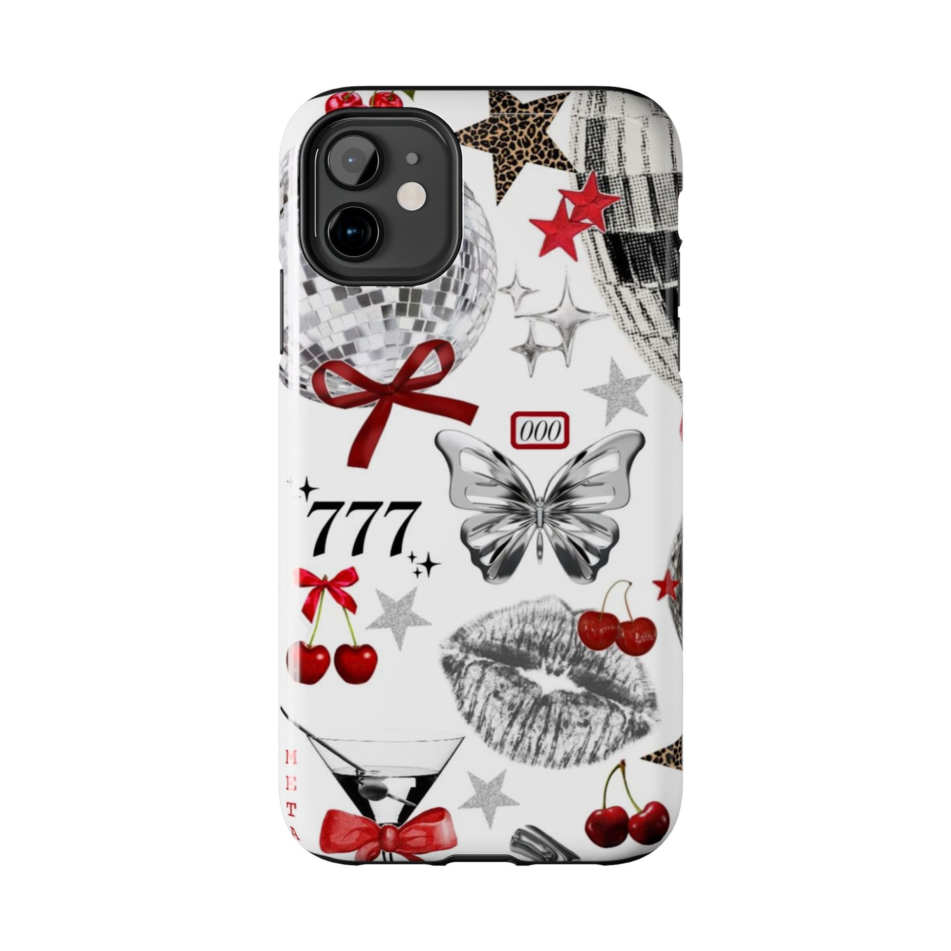 Glamorous Tough Phone Case with Disco Theme and Cherry Accents