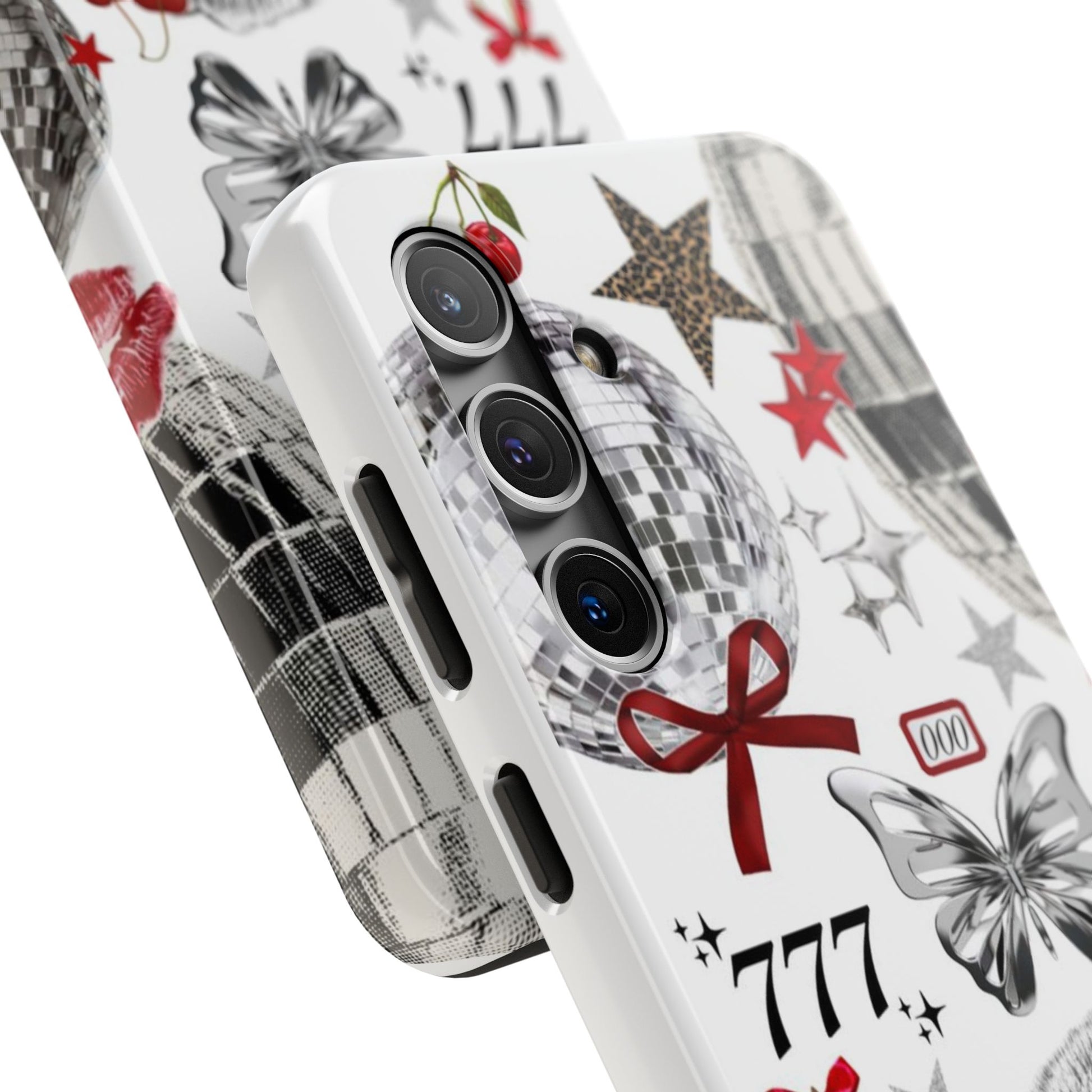 Glamorous Tough Phone Case with Disco Theme and Cherry Accents