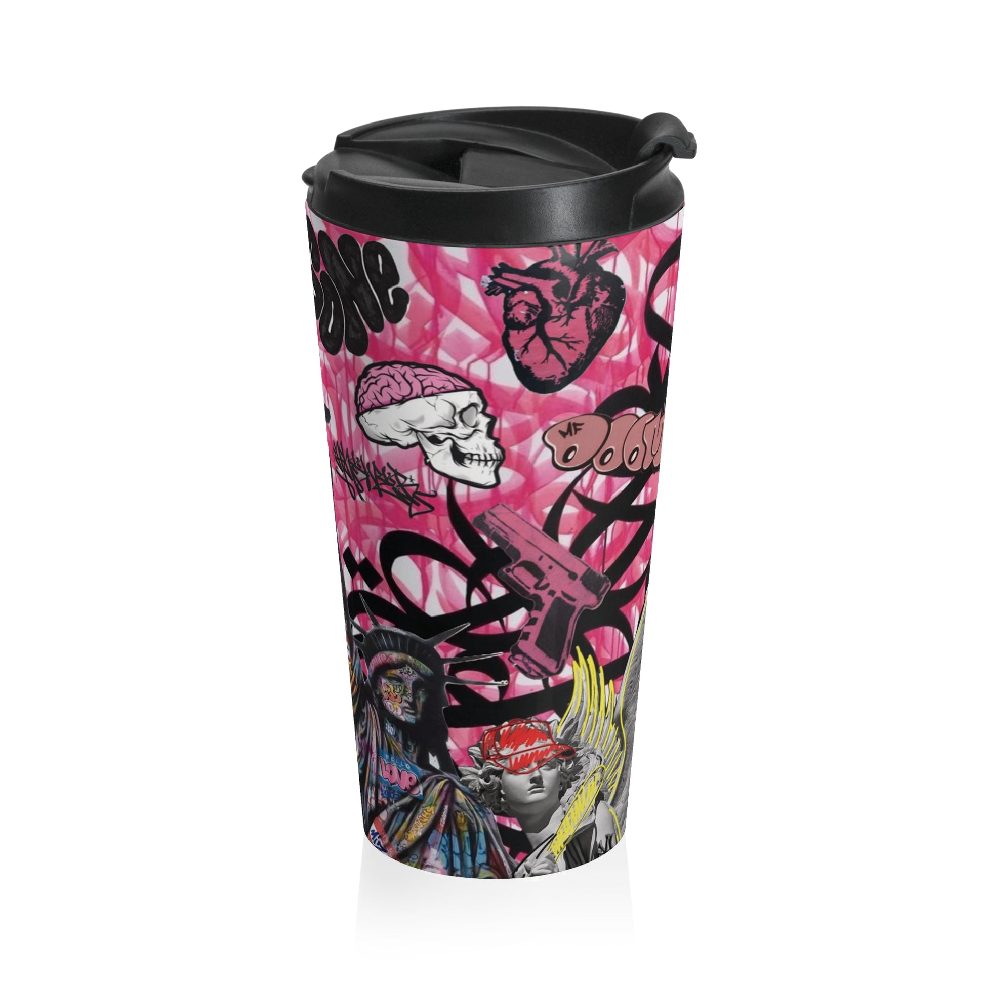Gothic Graffiti Stainless Steel Travel Mug | Trendy Coffee Cup for Urban Lifestyle