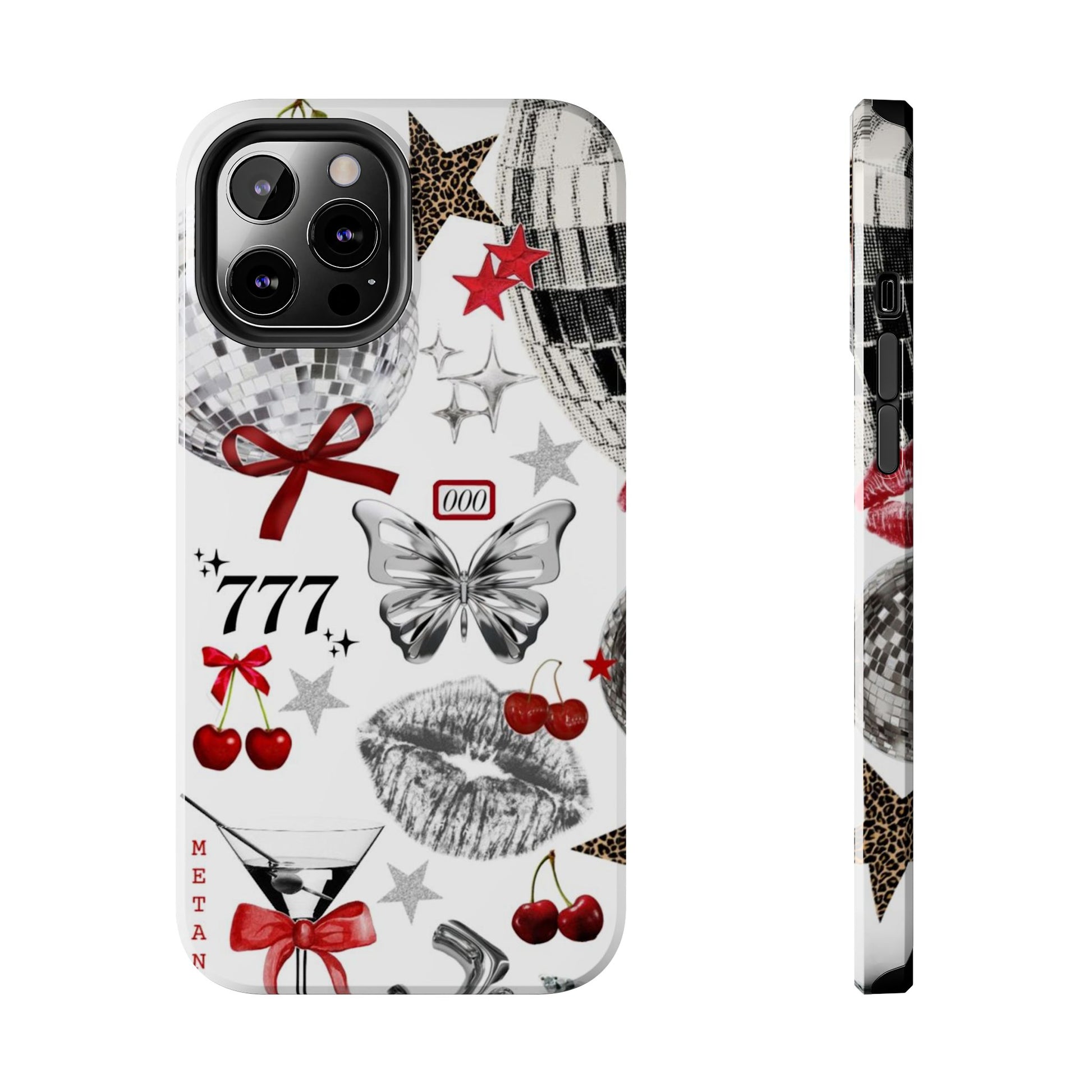 Glamorous Tough Phone Case with Disco Theme and Cherry Accents