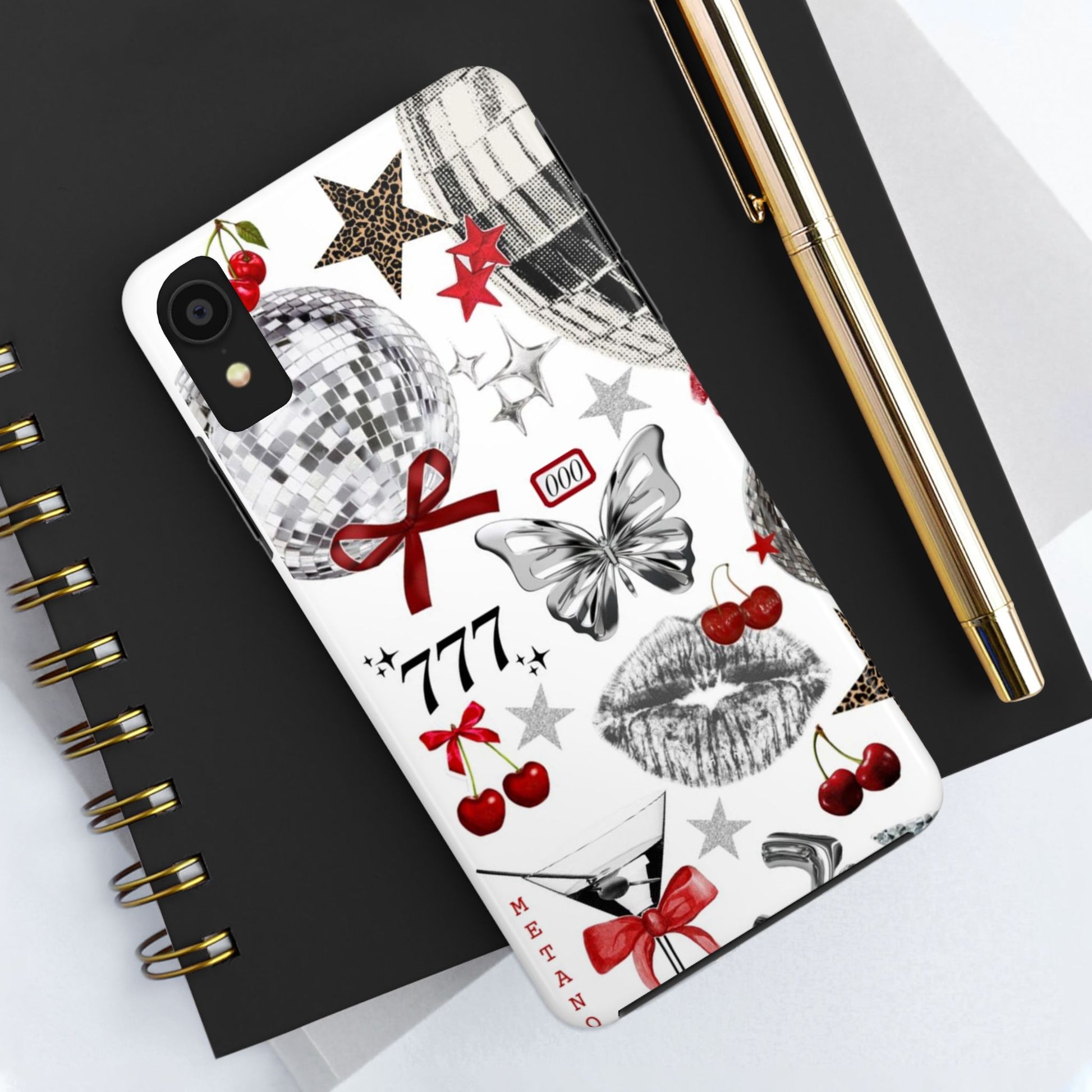 Glamorous Tough Phone Case with Disco Theme and Cherry Accents