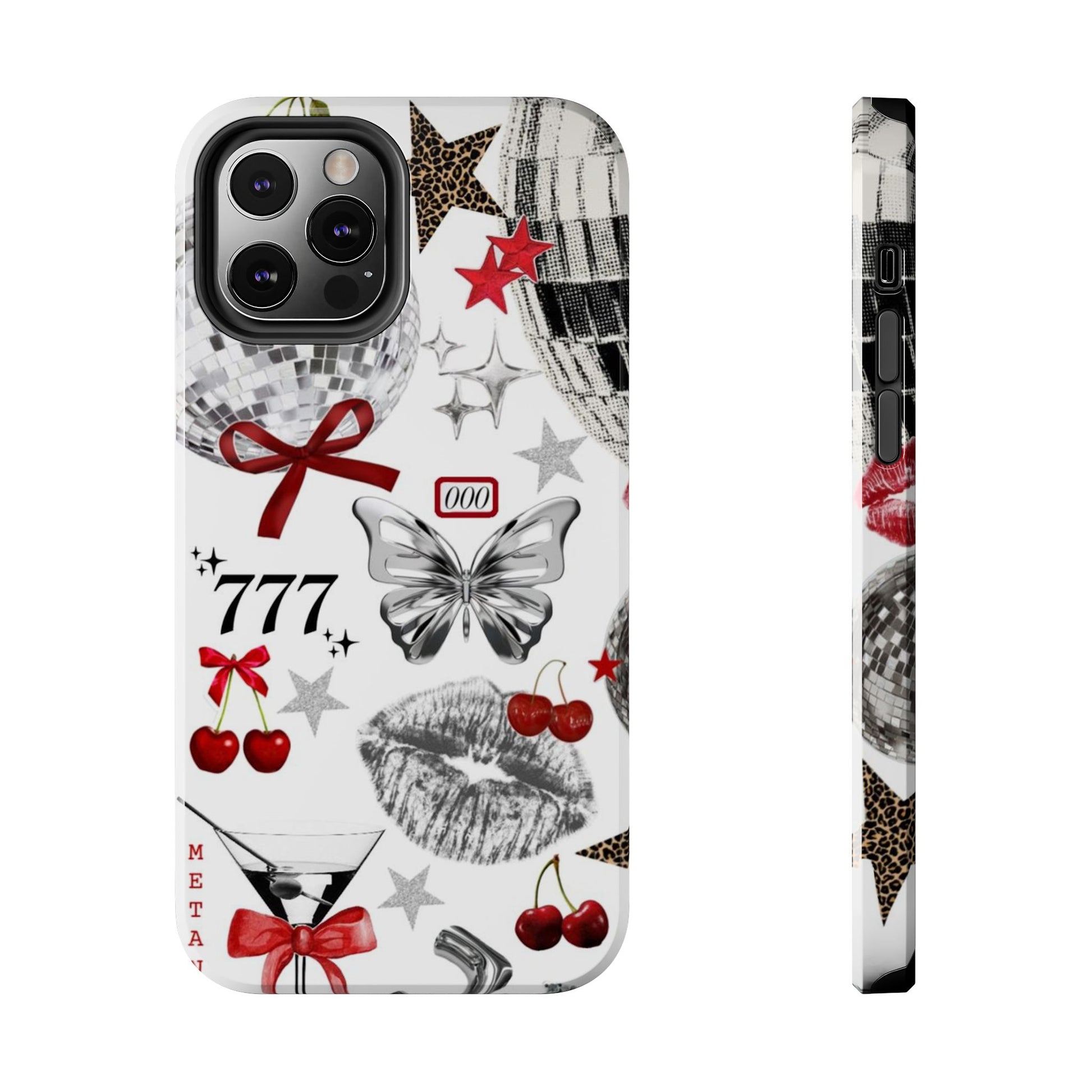Glamorous Tough Phone Case with Disco Theme and Cherry Accents
